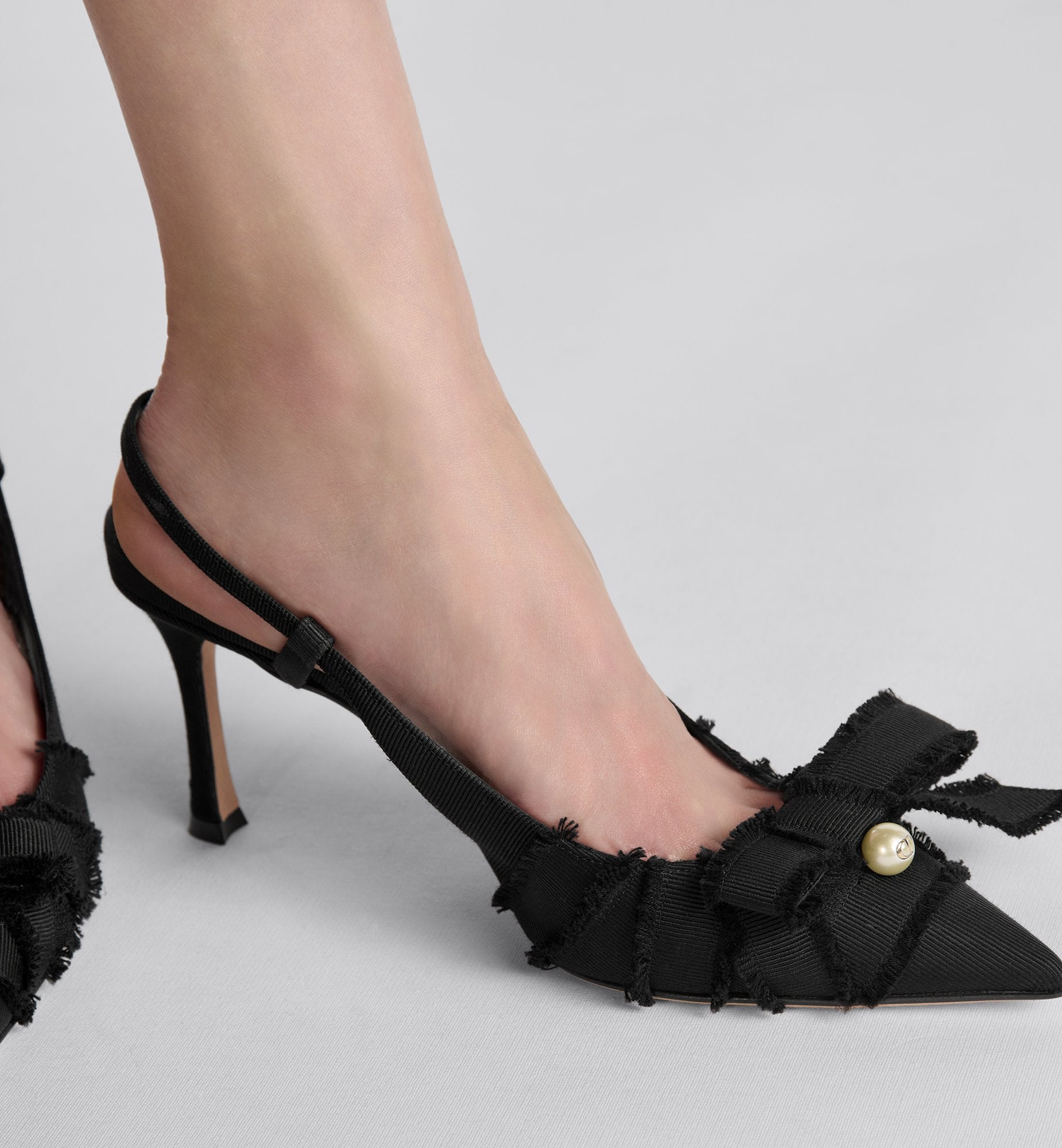 Adiorable Slingback Pump Black Fringed Grosgrain