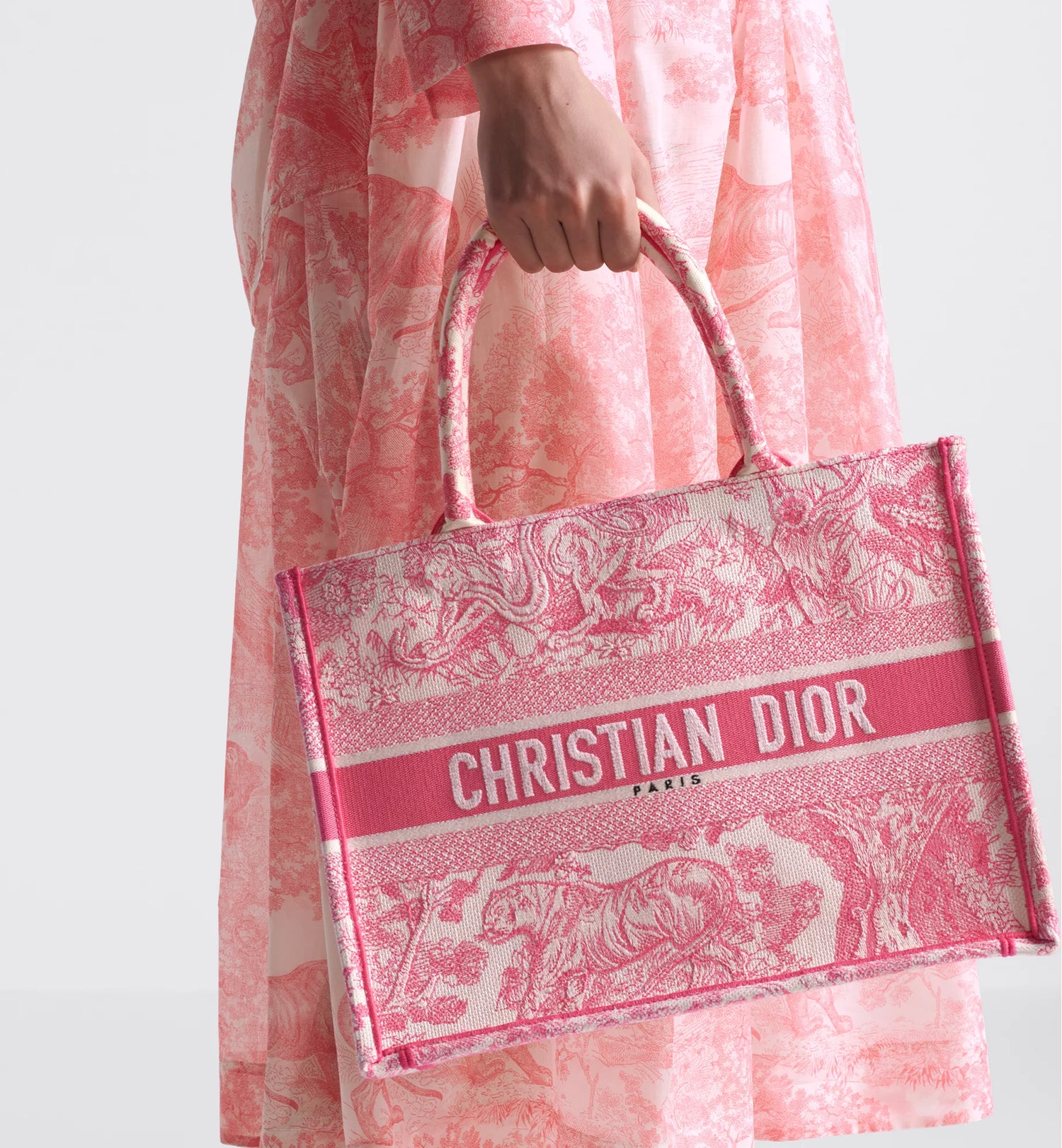 Medium Dioriviera Dior Book Tote Candy Pink Toile de Jouy Embroidery