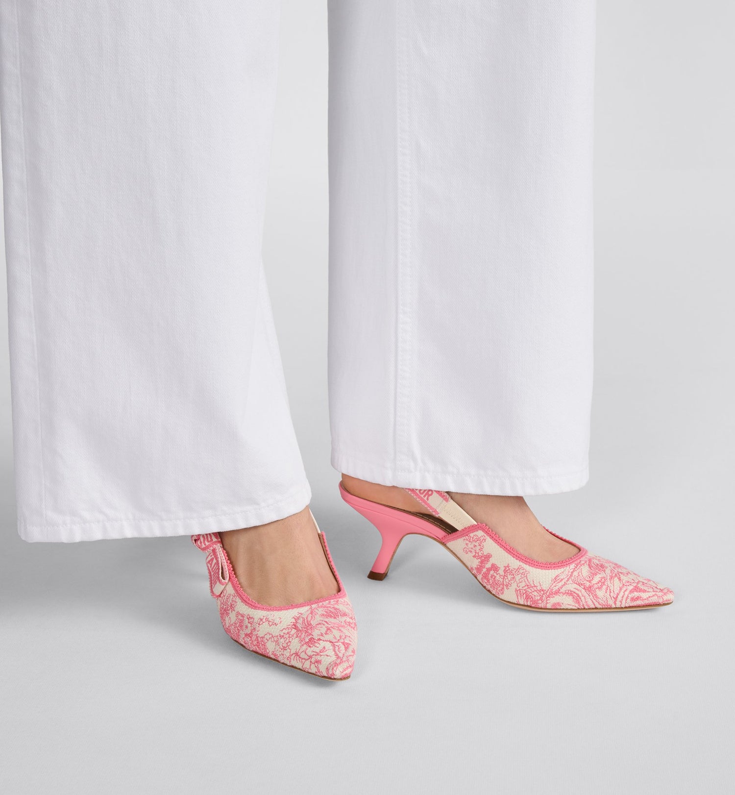 Dioriviera JAdior Slingback Pump Cotton Embroidered With Candy Pink Toile De Jouy Sauvage Motif