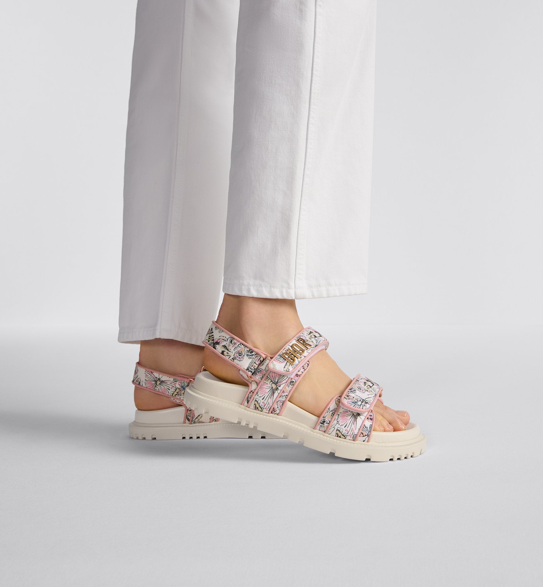 Dioract Sandal White Technical Fabric With Printed Multicolor Libellule Camouflage Motif