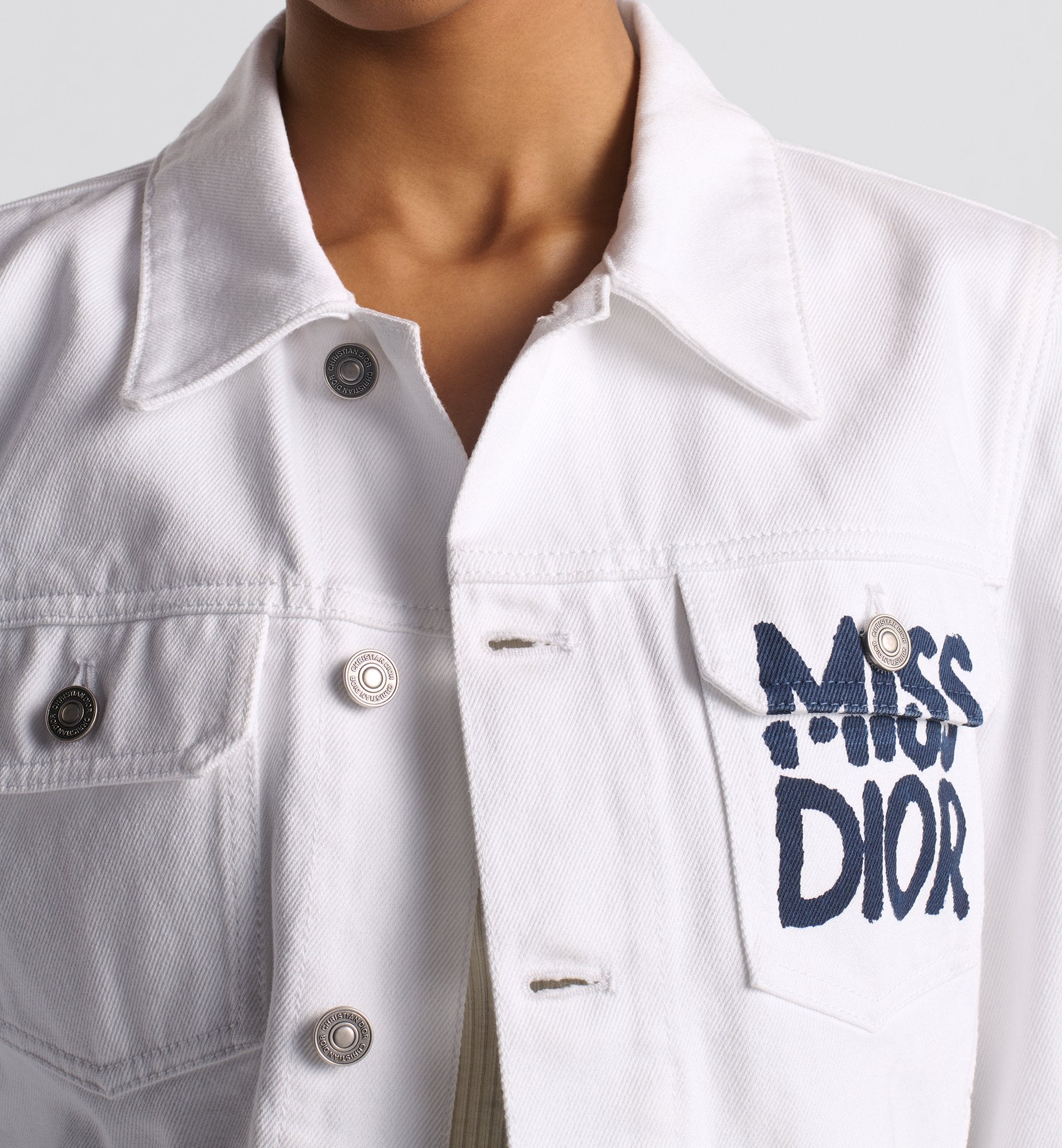 Jacket White Cotton Denim With Blue Miss Dior Graffiti Motif