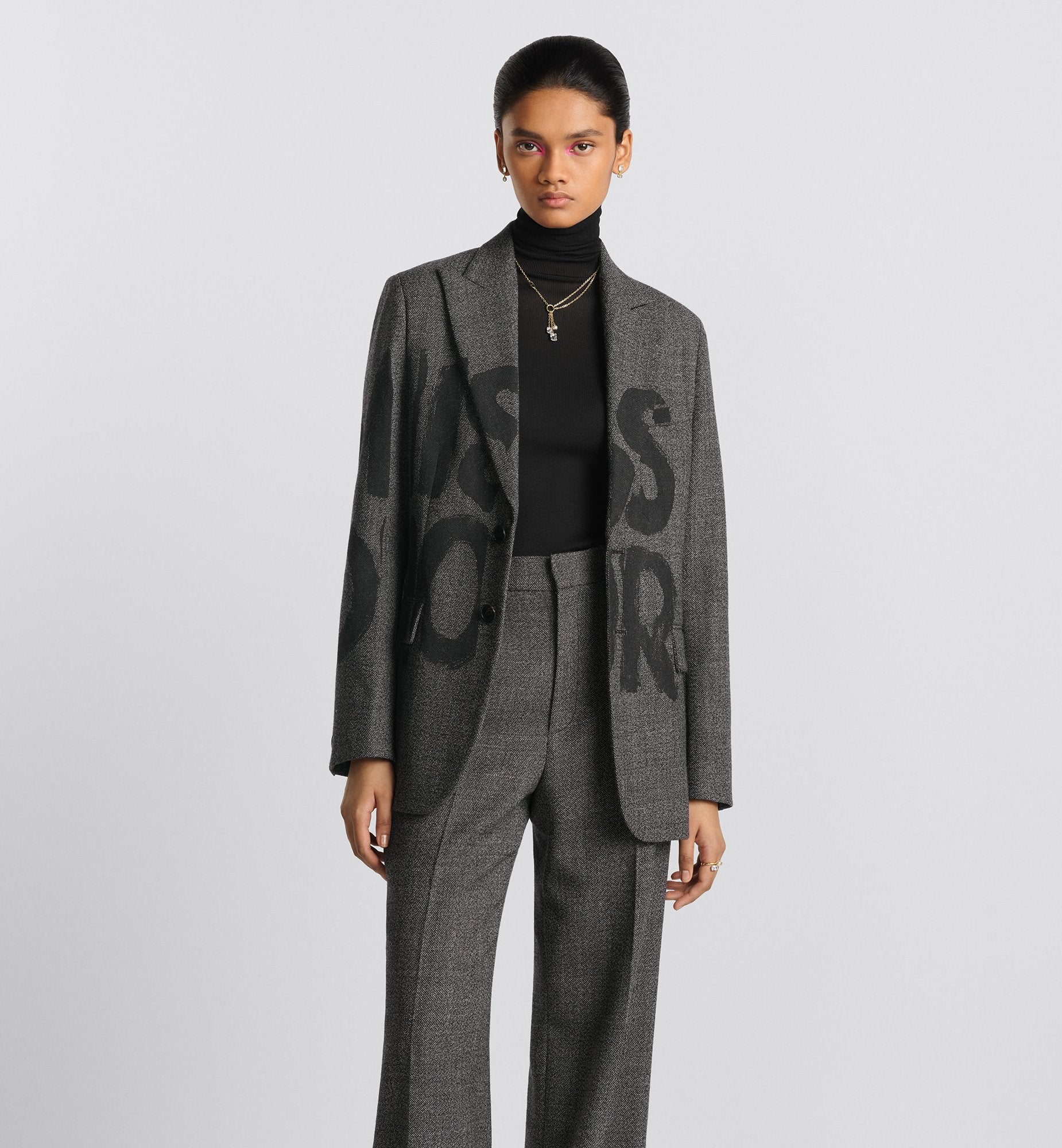 Blazer Gray End On End Virgin Wool With Black Miss Dior Graffiti Motif