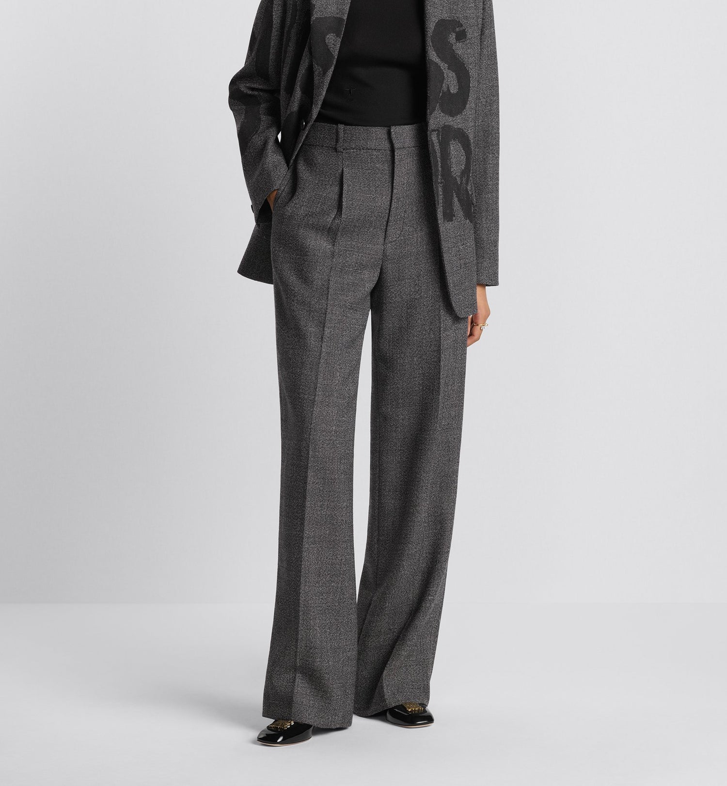 Wide Leg Pants Gray End On End Virgin Wool