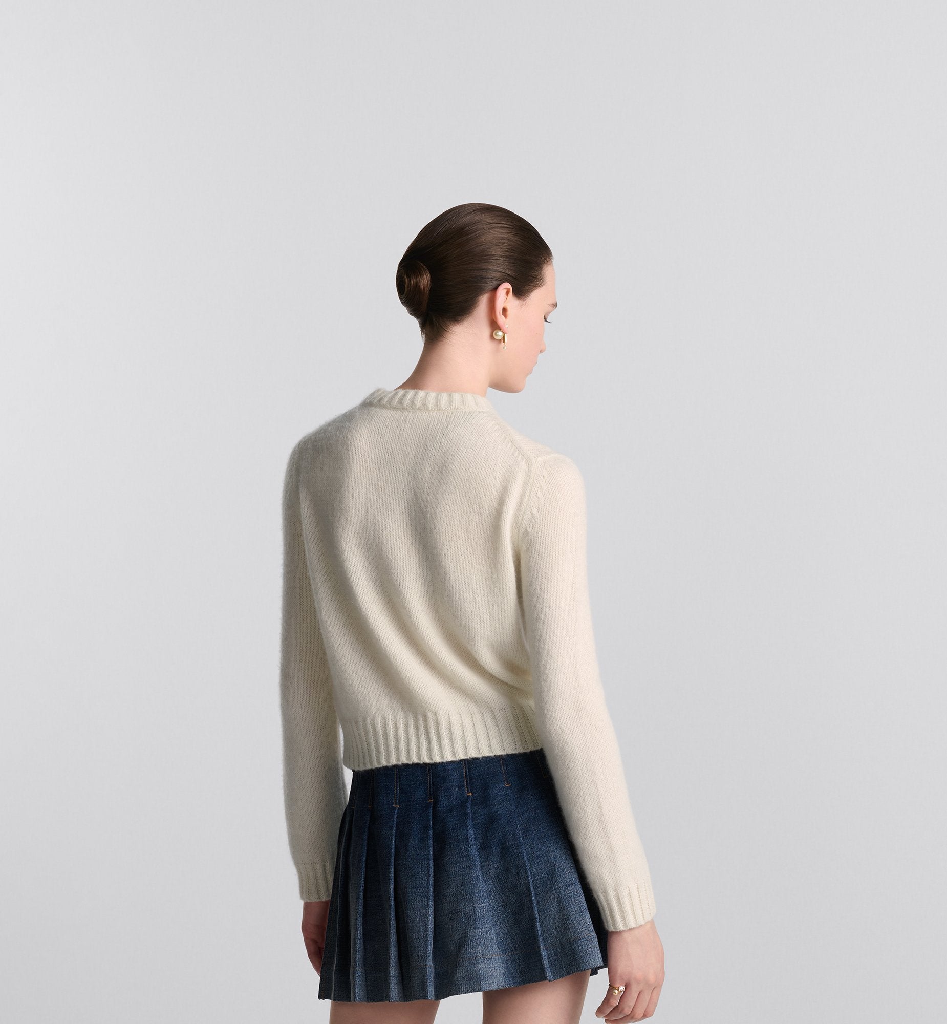 Sweater Ecru Cashmere And Silk Knit With Blue Miss Dior Graffiti Motif