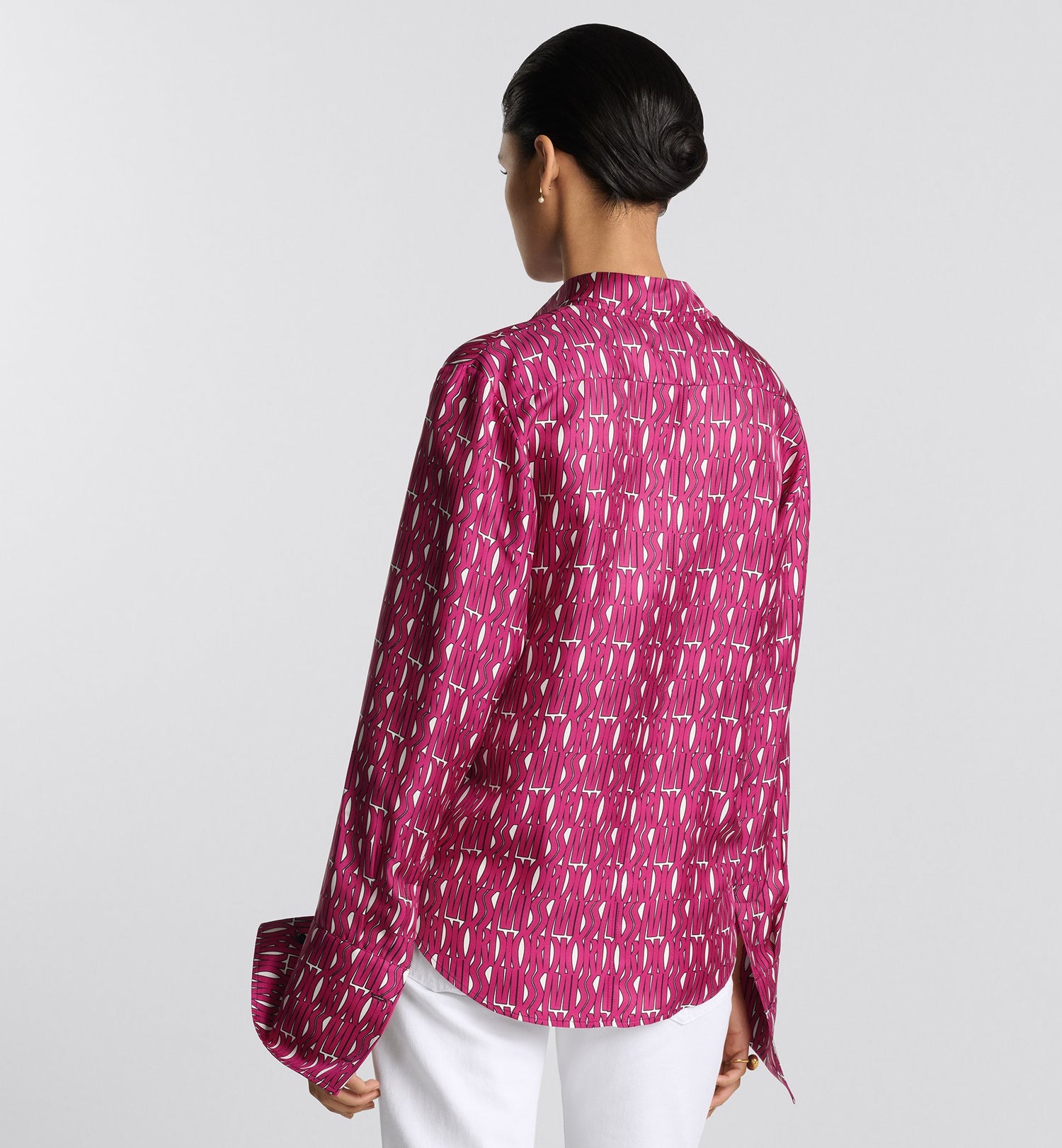 Blouse White Silk Twill With Fuchsia Miss Dior Allover Motif