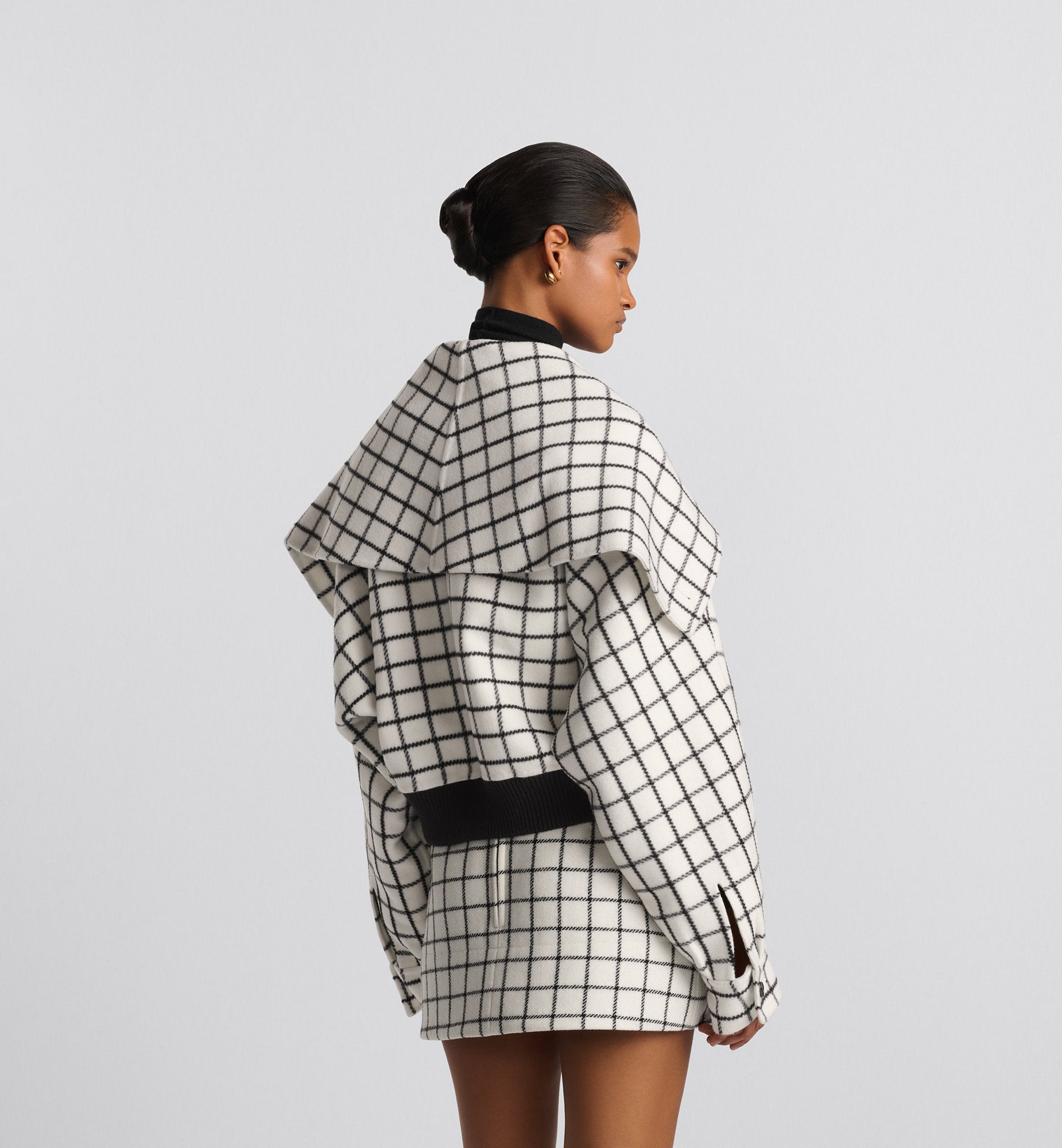 Bomber Jacket With Oversized Collar White And Black Double-Sided Check&