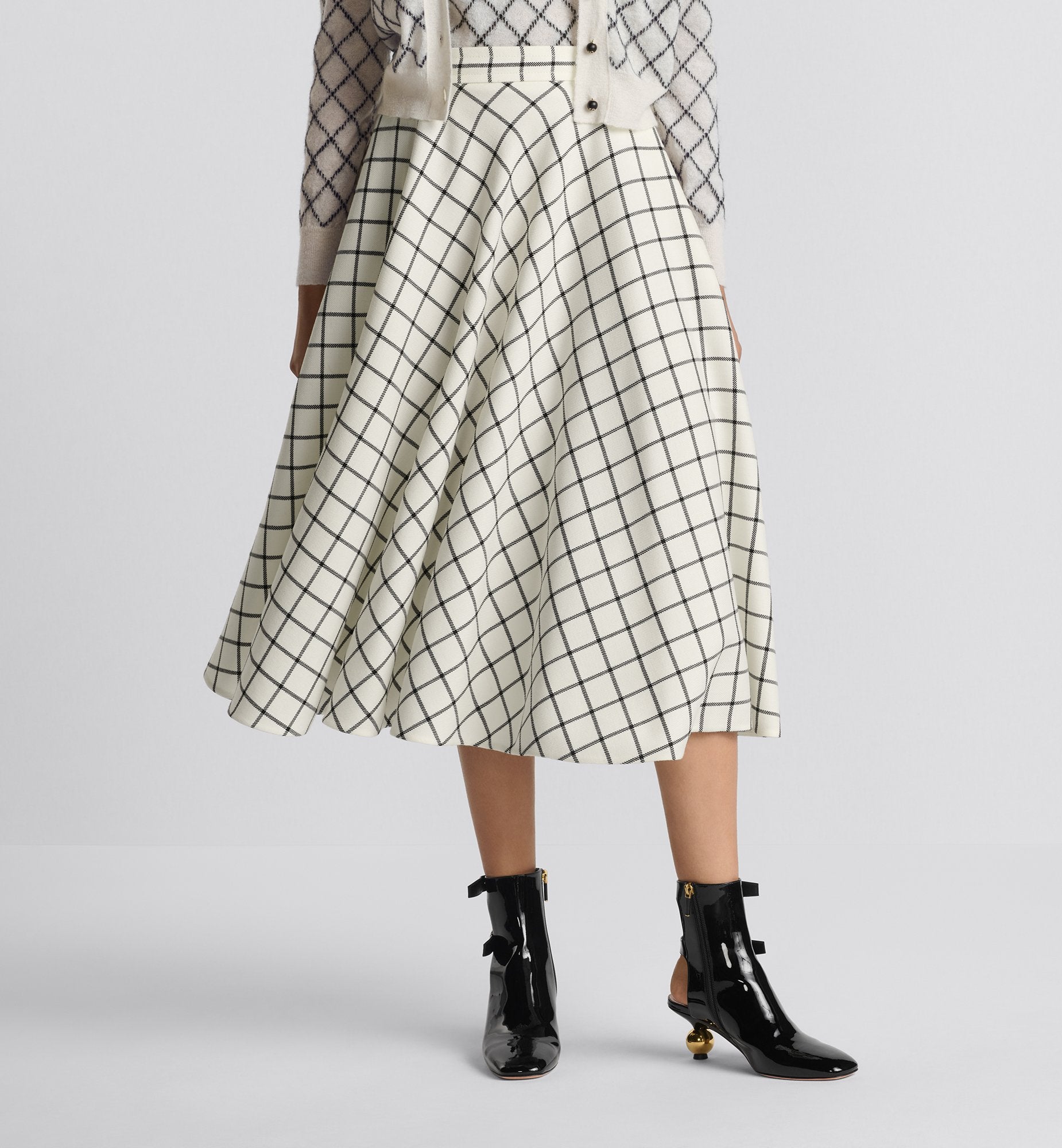 Flared Skirt White And Black Check N Dior Virgin Wool