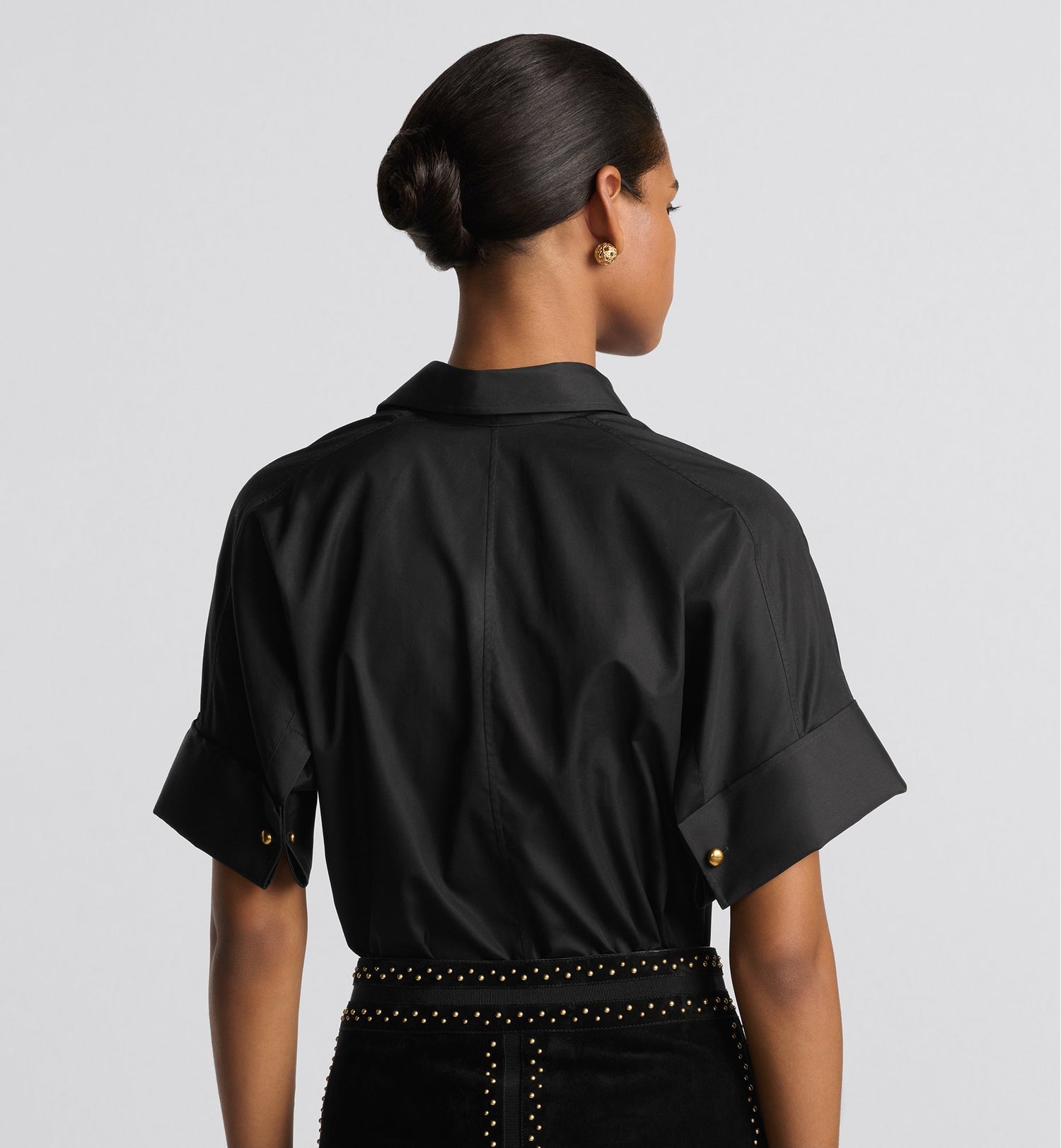 Short Sleeved Blouse Black Cotton Poplin