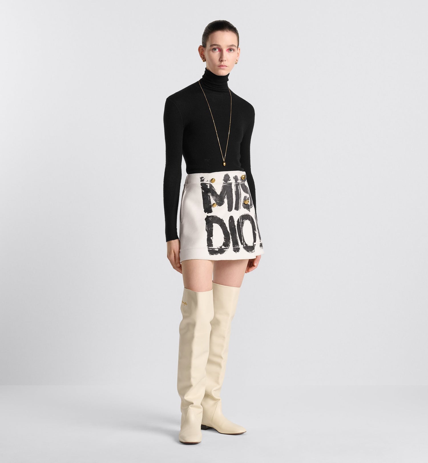 Wrap Miniskirt White Double Sided Virgin Wool And Rabbit Hair Blend Felt With Navy Blue Miss Dior Graffiti Motif