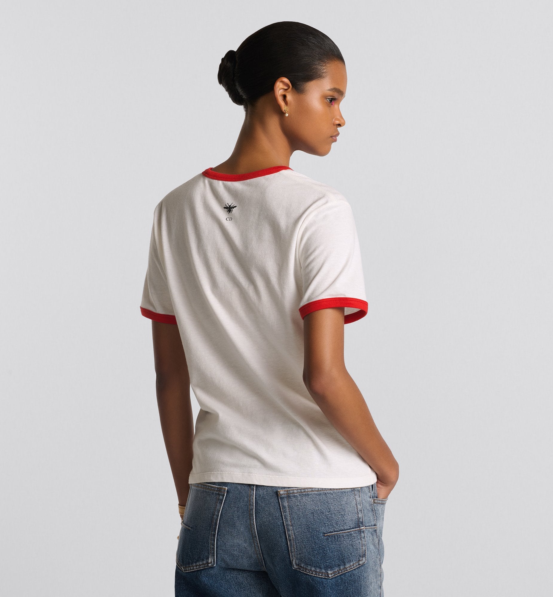 T Shirt White Cotton And Linen Jersey With Red Miss Dior Graffiti Motif