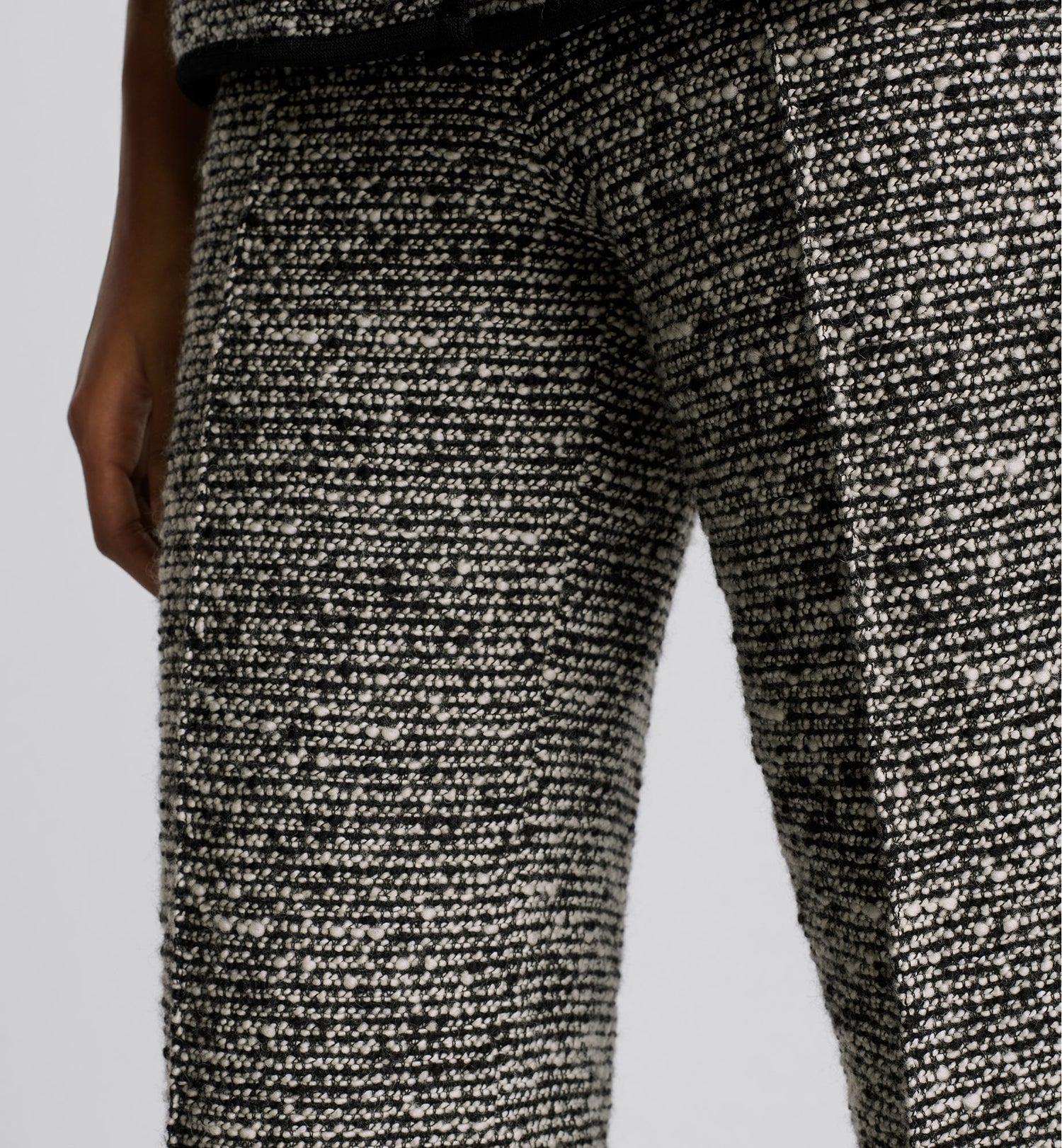 Flared Pants Black Wool-Blend Heathered Textured Knit