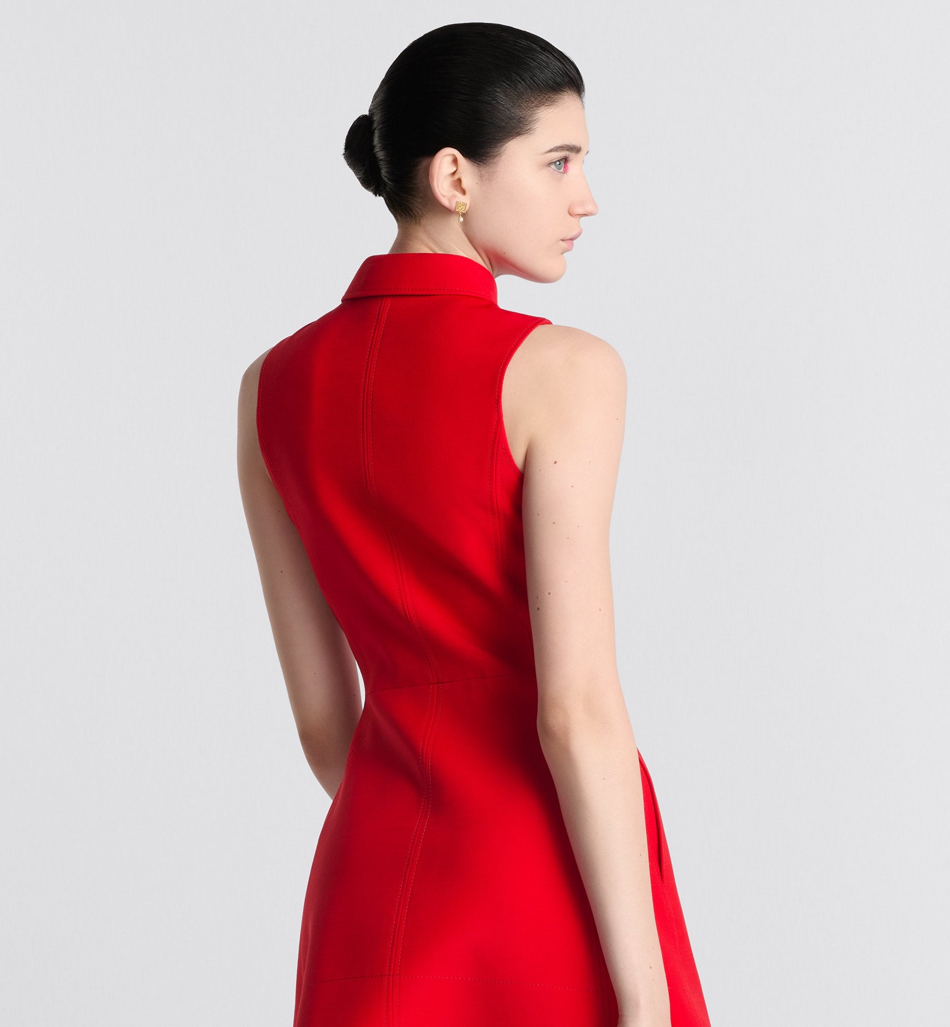 Short Belted Dress Red Wool And Silk