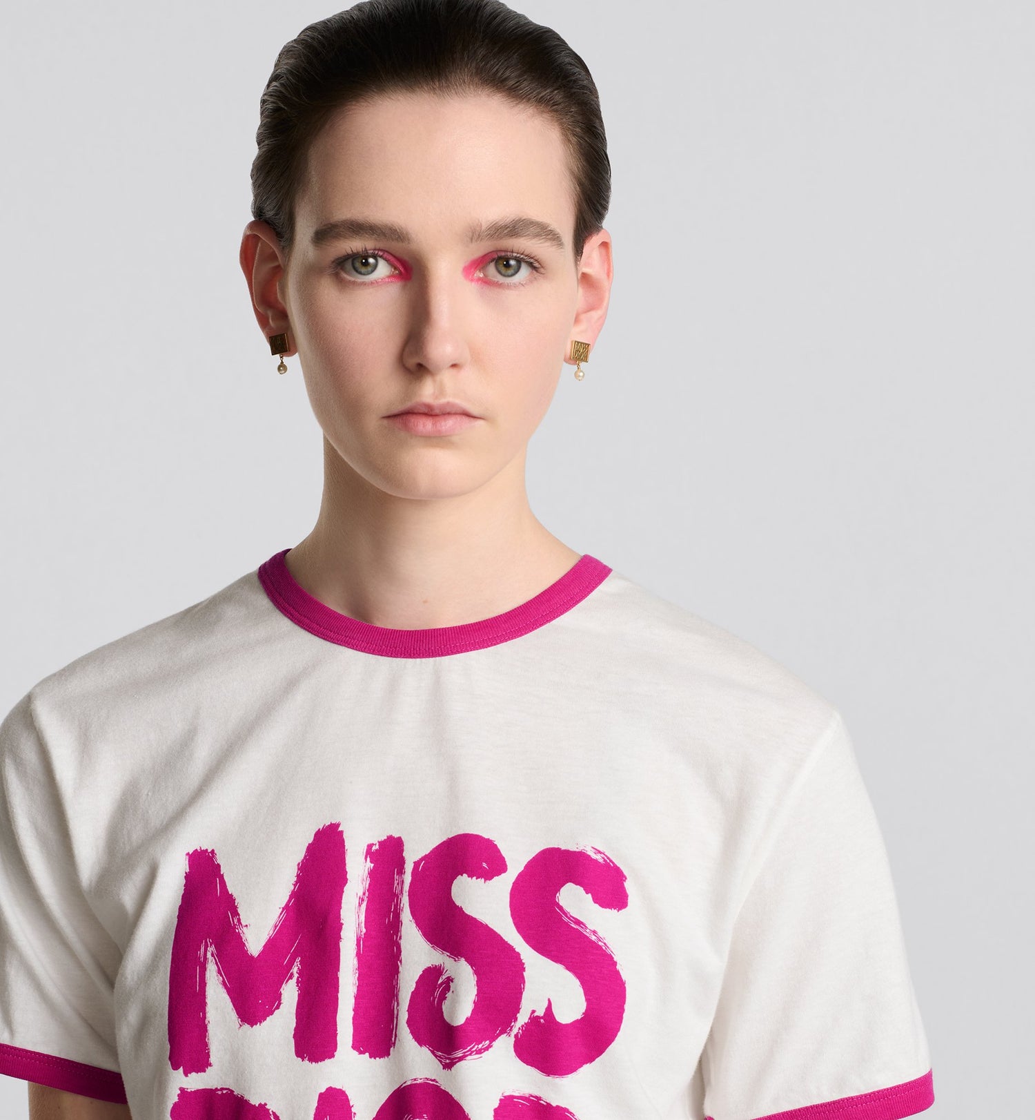 T Shirt White Cotton And Linen Jersey With Fuchsia Miss Dior Graffiti Motif