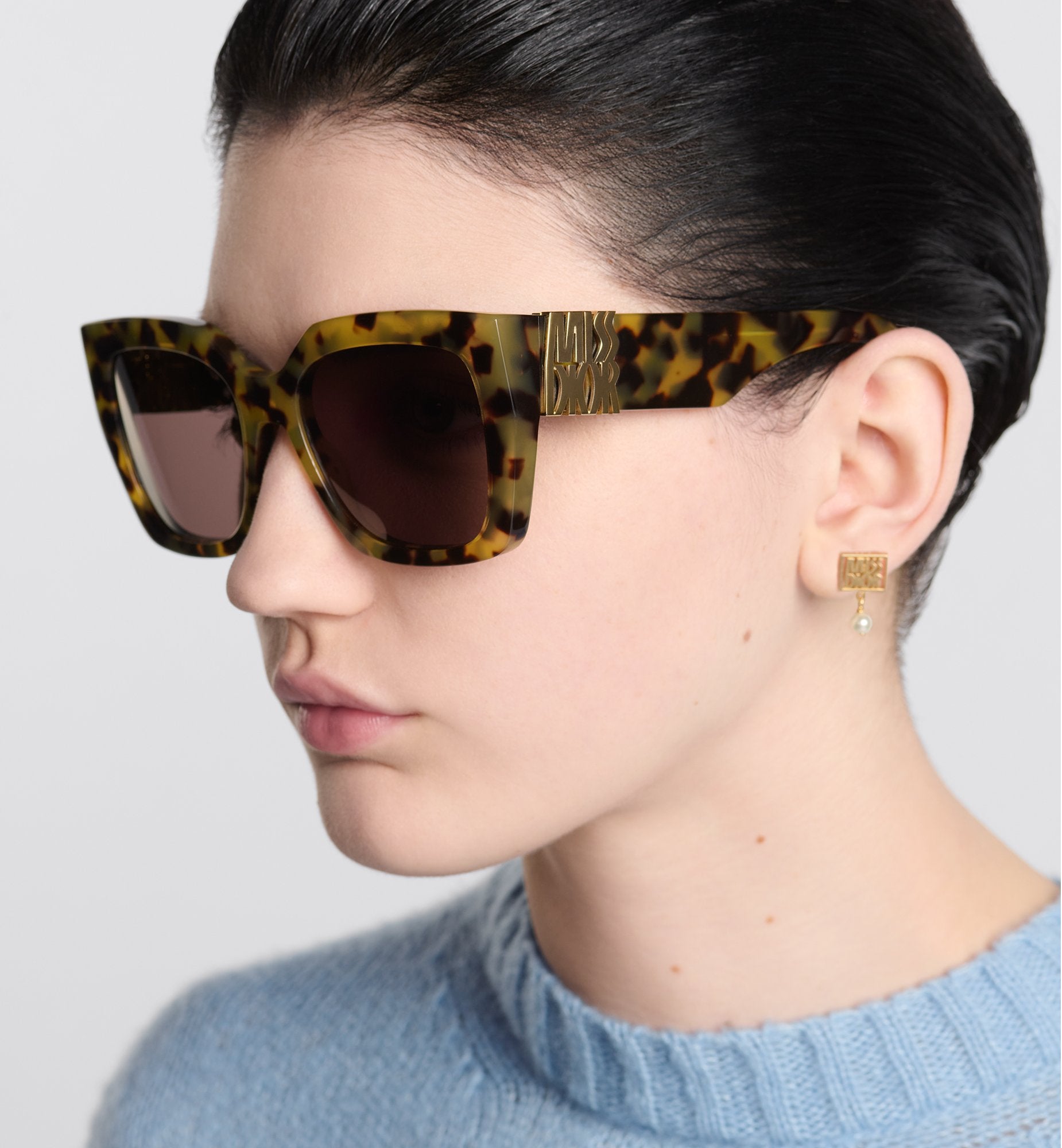 Missdior S2I Brown And Honey Tortoiseshell-Effect Square Sunglasses