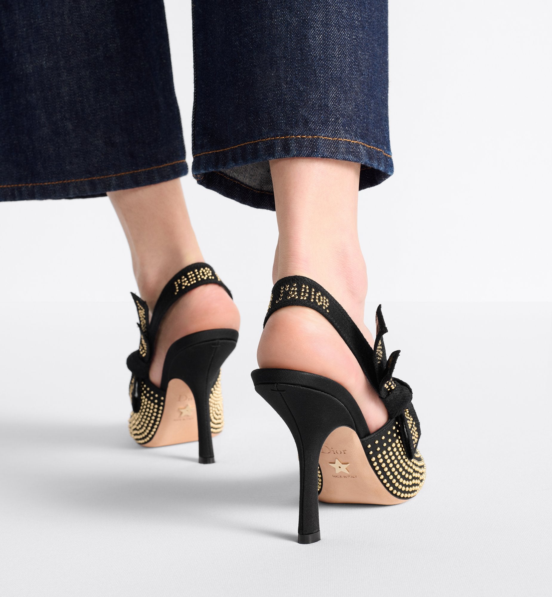 JAdior Slingback Pump Black Grosgrain And Gold-Finish Studs