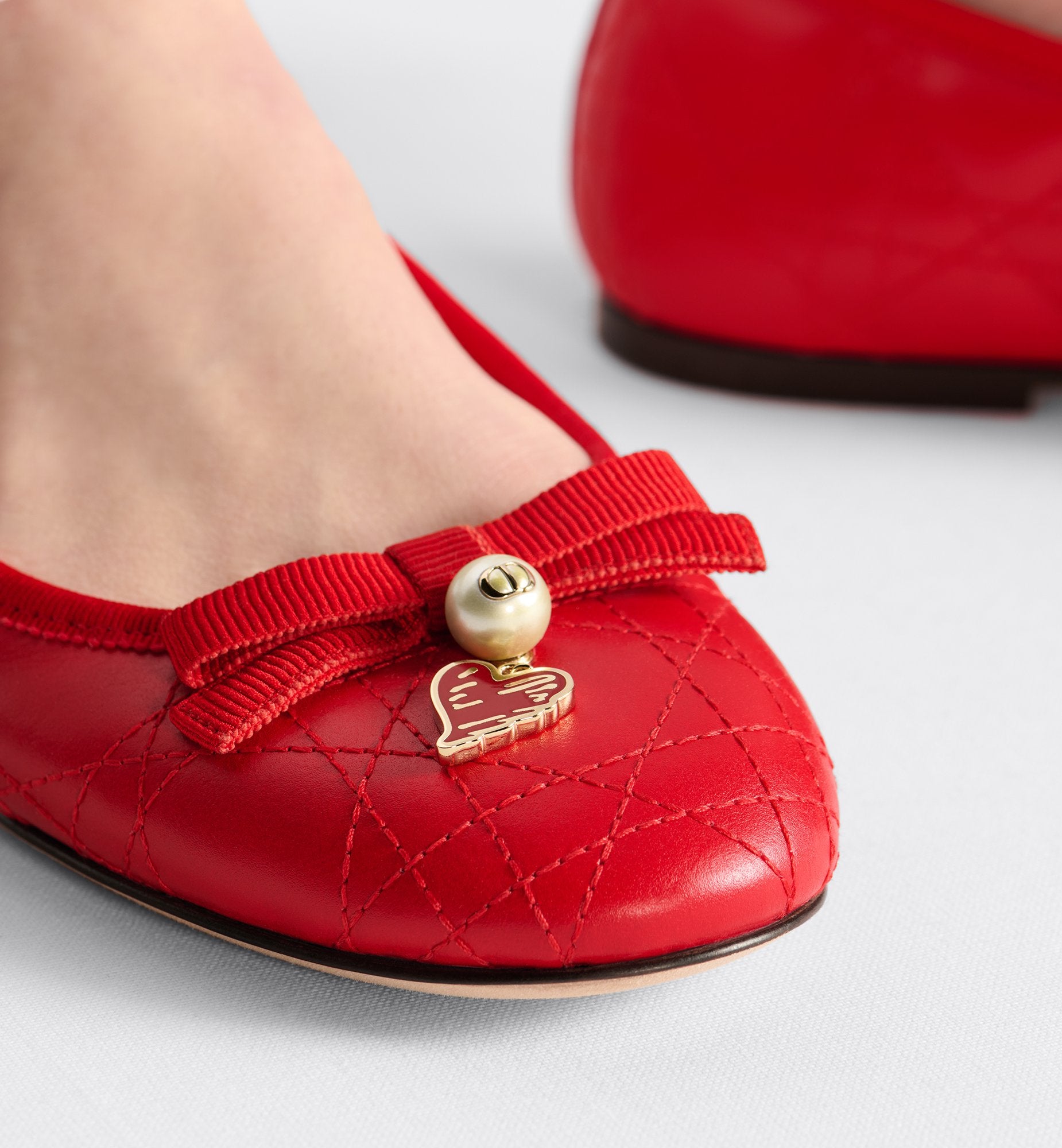 Dioramour Ballet Flat Red Quilted Cannage Calfskin