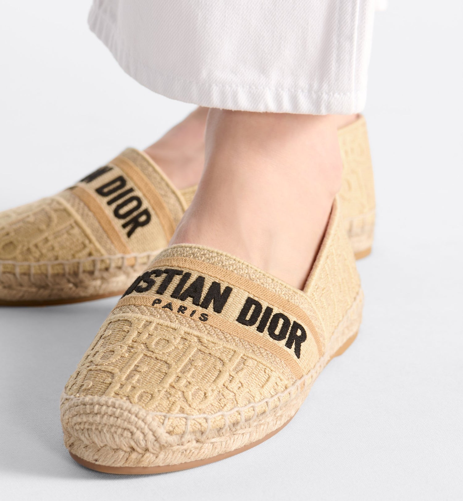 Granville Espadrille Natural Raffia Effect Cotton Embroidered With Dior Oblique Motif