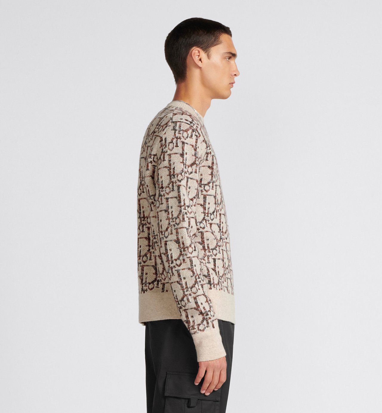 Oblique Sweater Beige And Brown Virgin Wool Jacquard