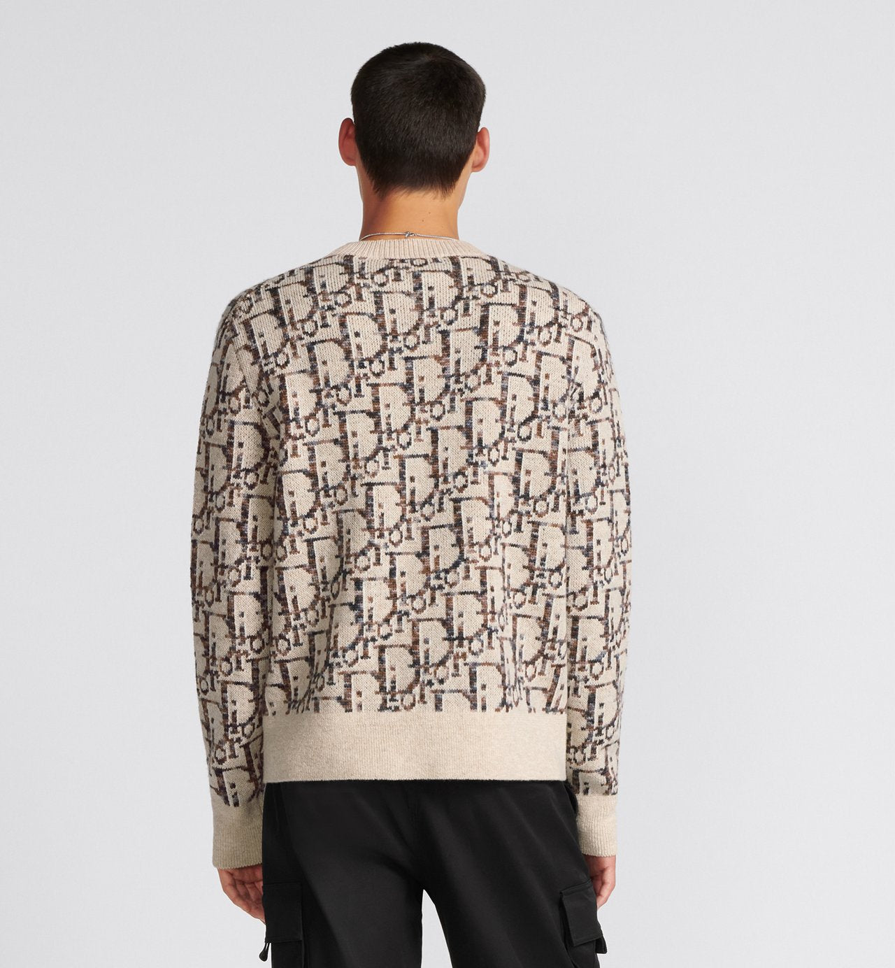 Oblique Sweater Beige And Brown Virgin Wool Jacquard