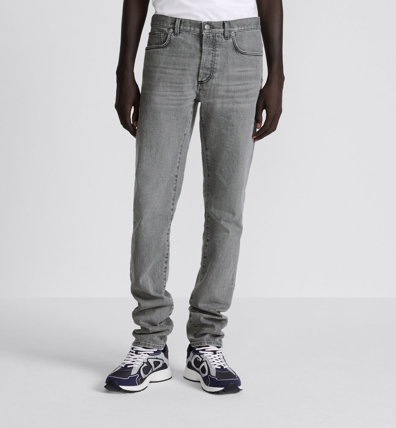 Long Slim-Fit Jeans Gray Cotton-Blend Twill