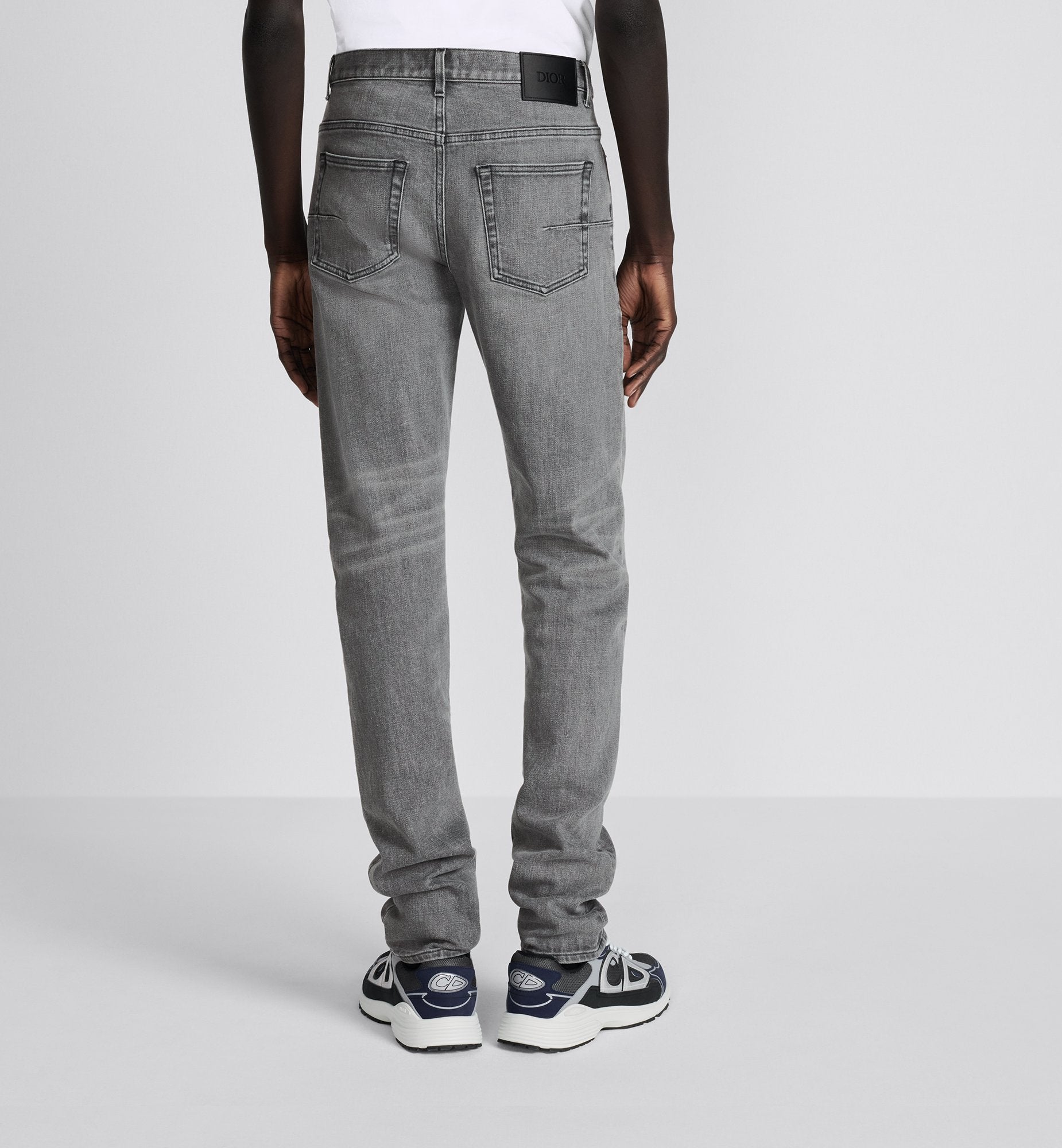 Long Slim-Fit Jeans Gray Cotton-Blend Twill