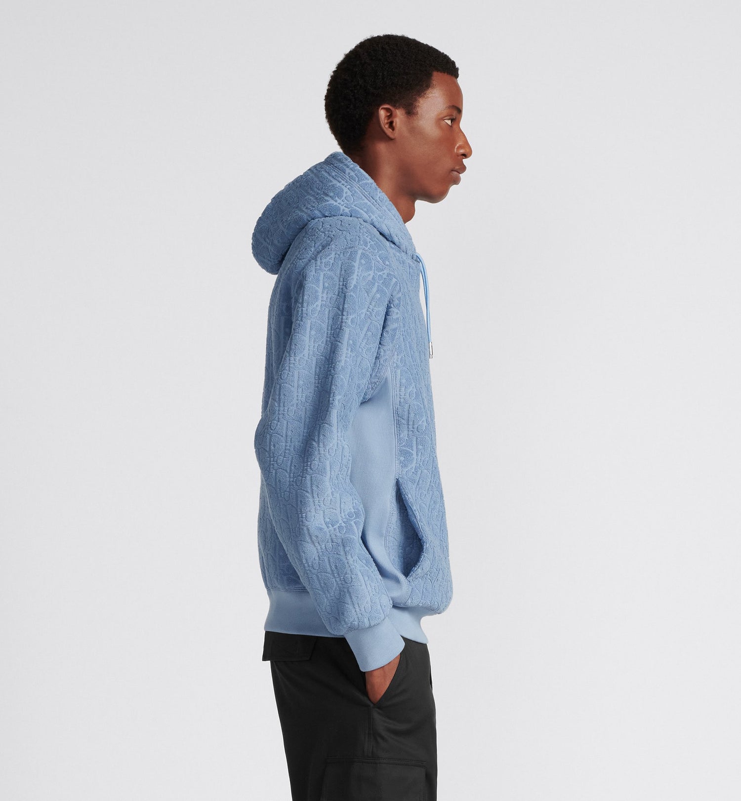 Oblique Relaxed Fit Hooded Sweatshirt Blue Terry Cotton Jacquard