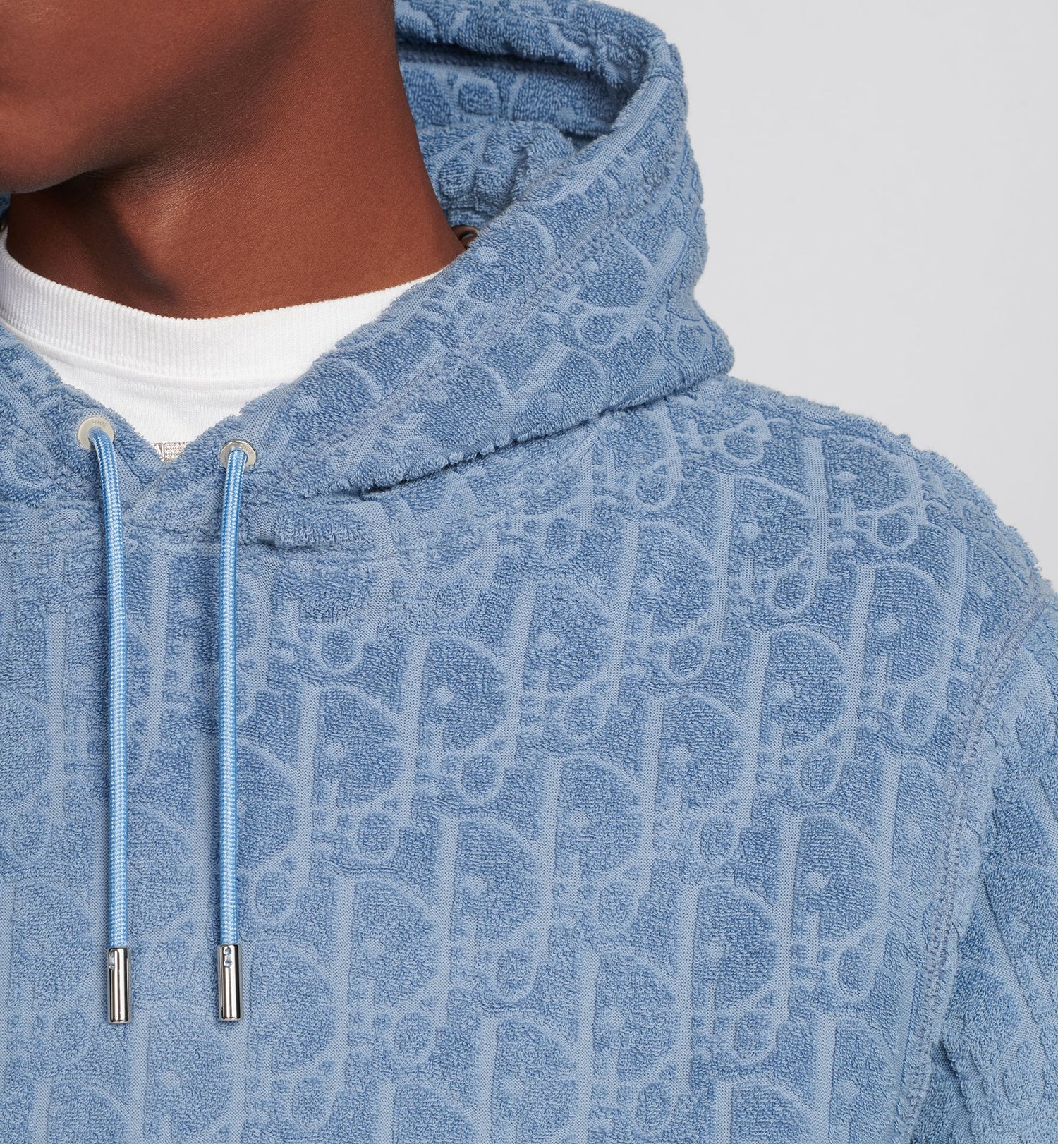 Oblique Relaxed Fit Hooded Sweatshirt Blue Terry Cotton Jacquard