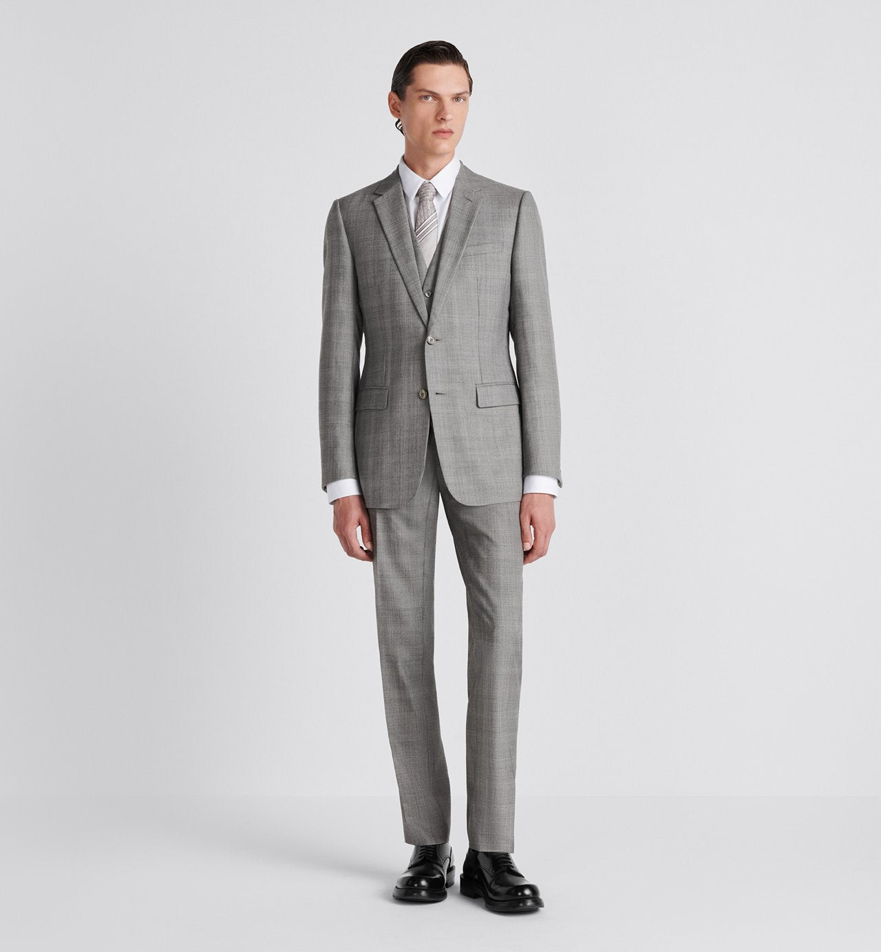 Classic Suit Gray Checkered Wool And Silk