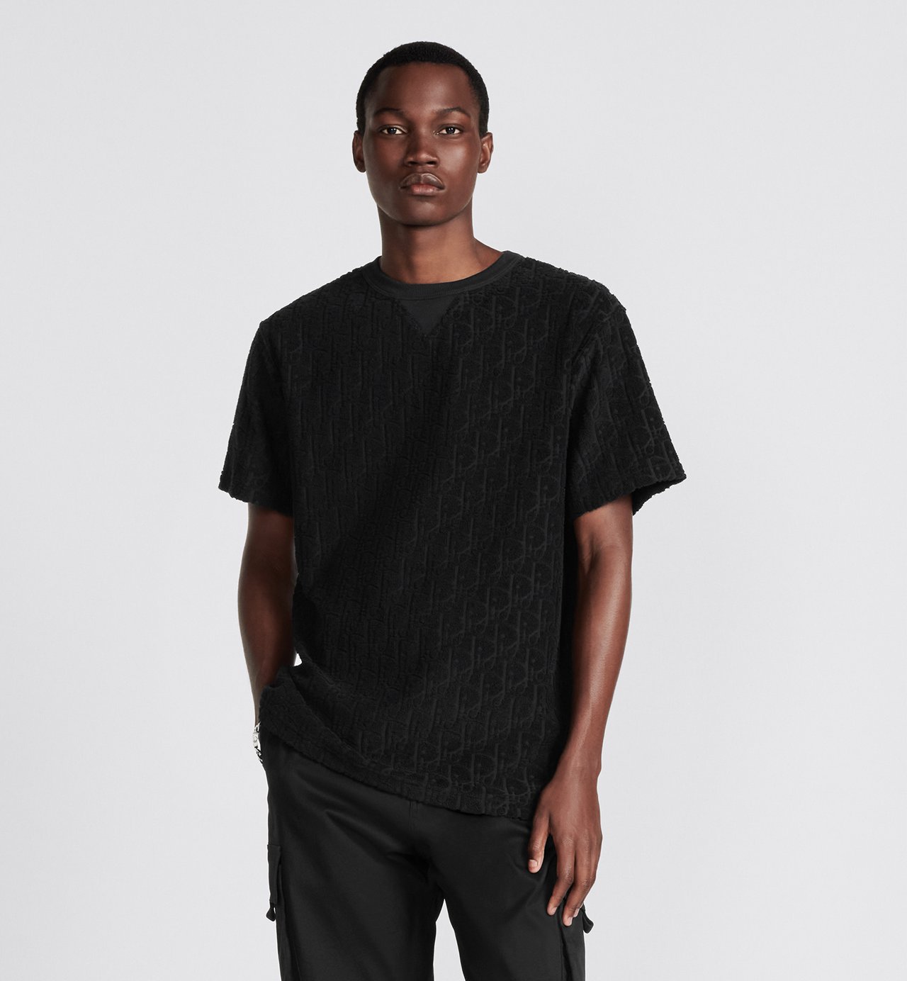 Oblique Relaxed Fit T-Shirt Black Terry Cotton Jacquard