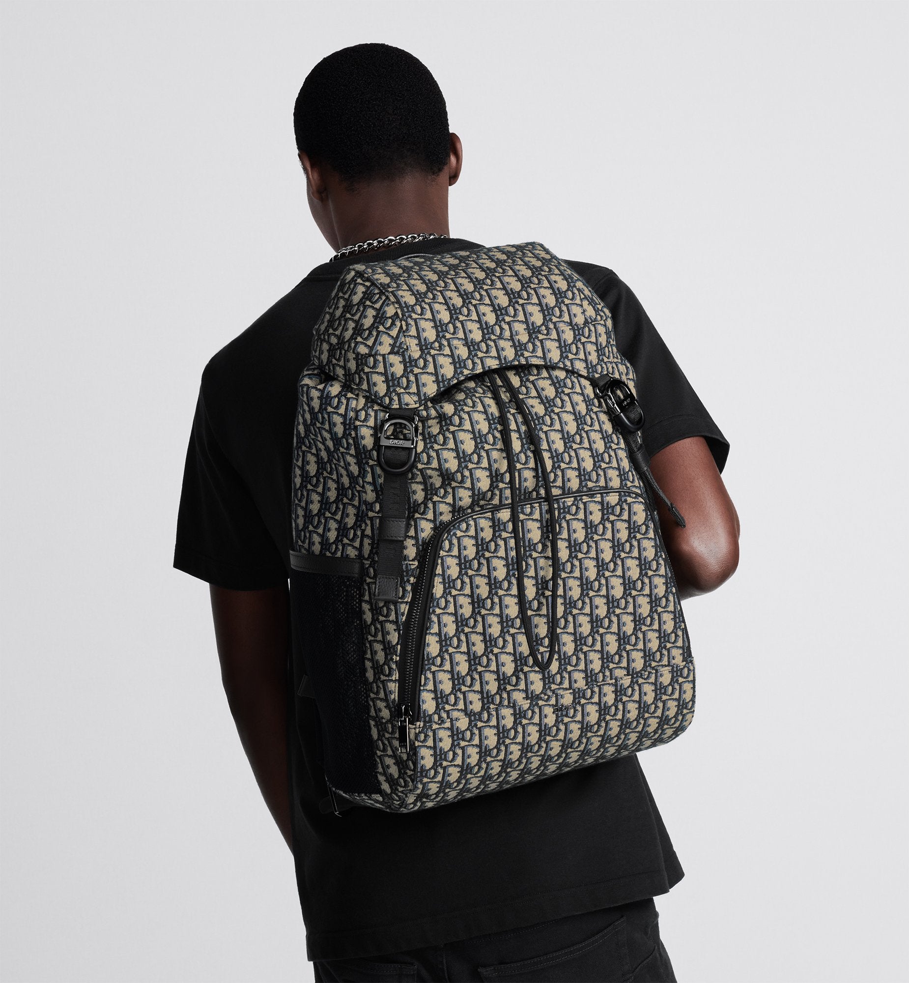 8 Backpack With Flap Beige And Black Dior Oblique Jacquard