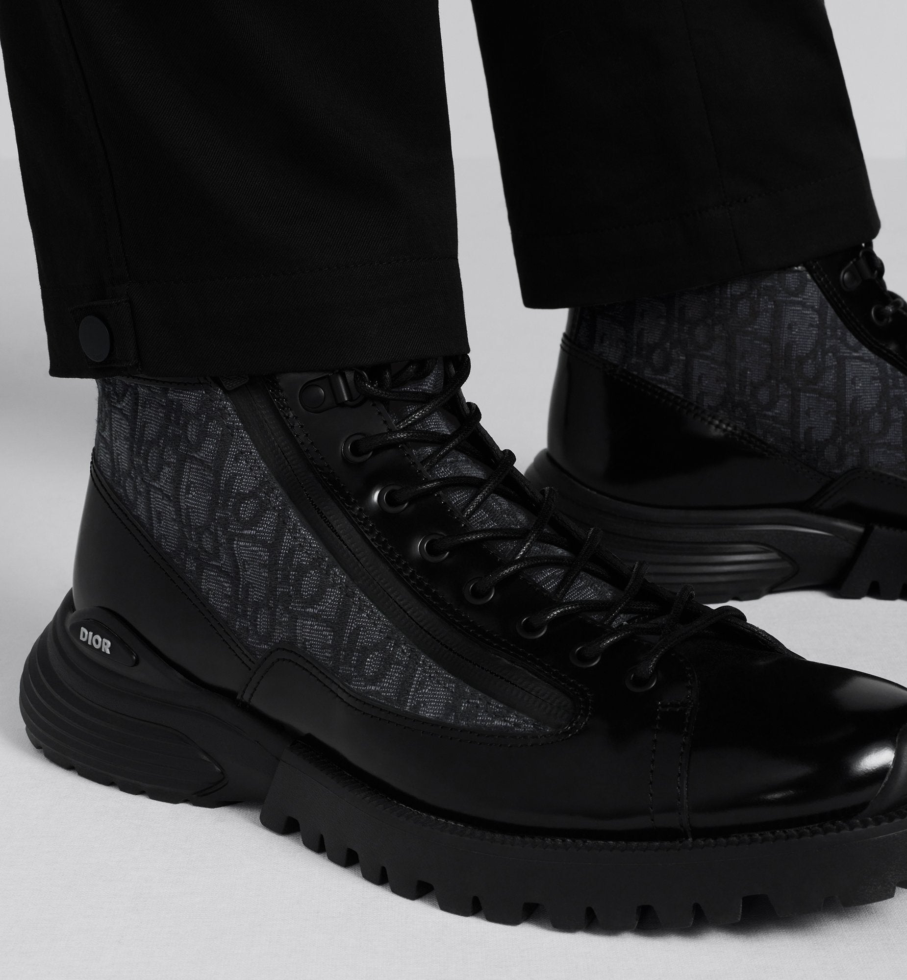 Combat Ankle Boot Black Polished Calfskin And Dior Oblique Jacquard