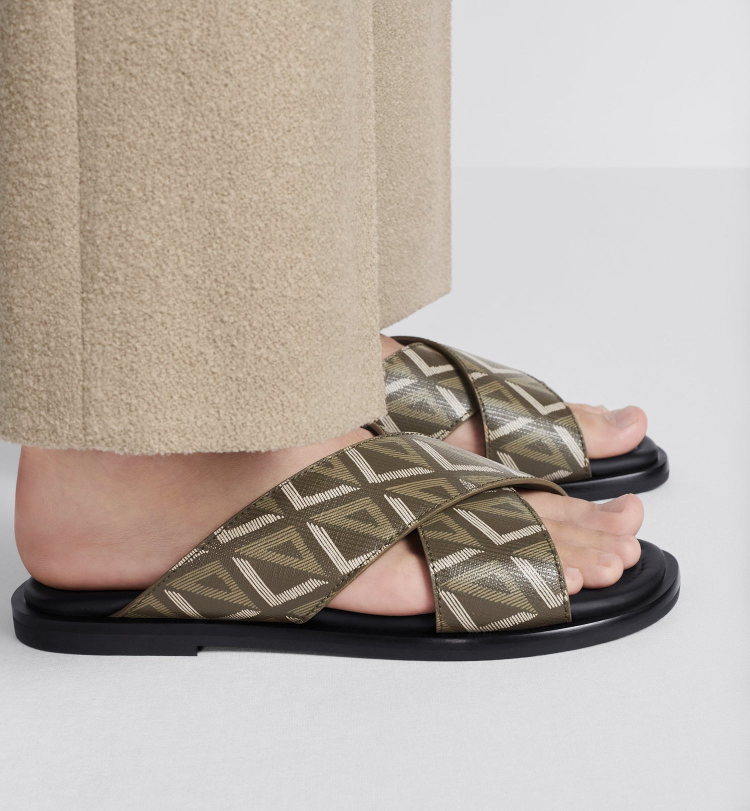 Alias Sandal Khaki Coated Cotton Canvas With Cd Diamond Print