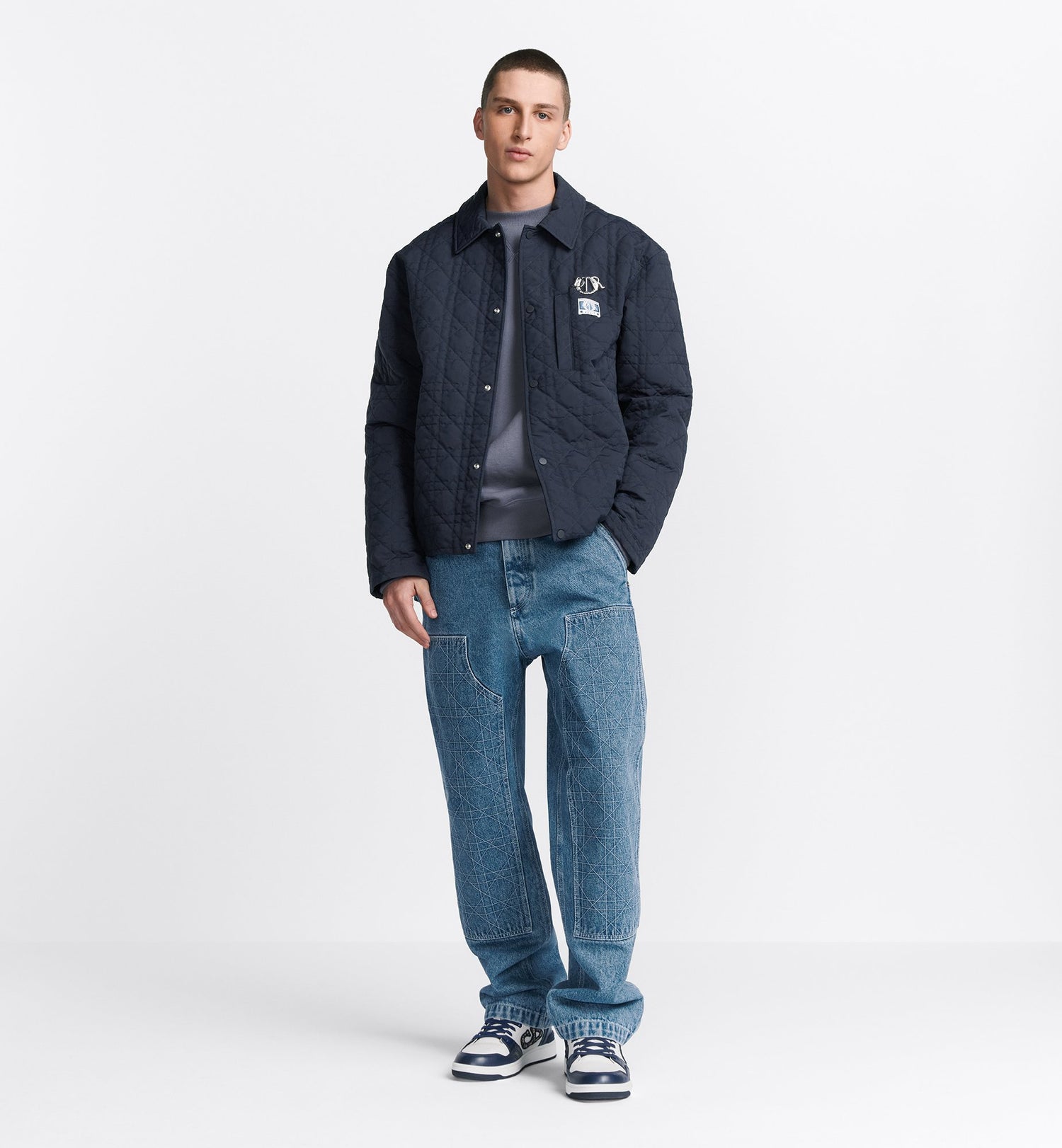 Cannage Jacket Blue Technical Cotton Ottoman