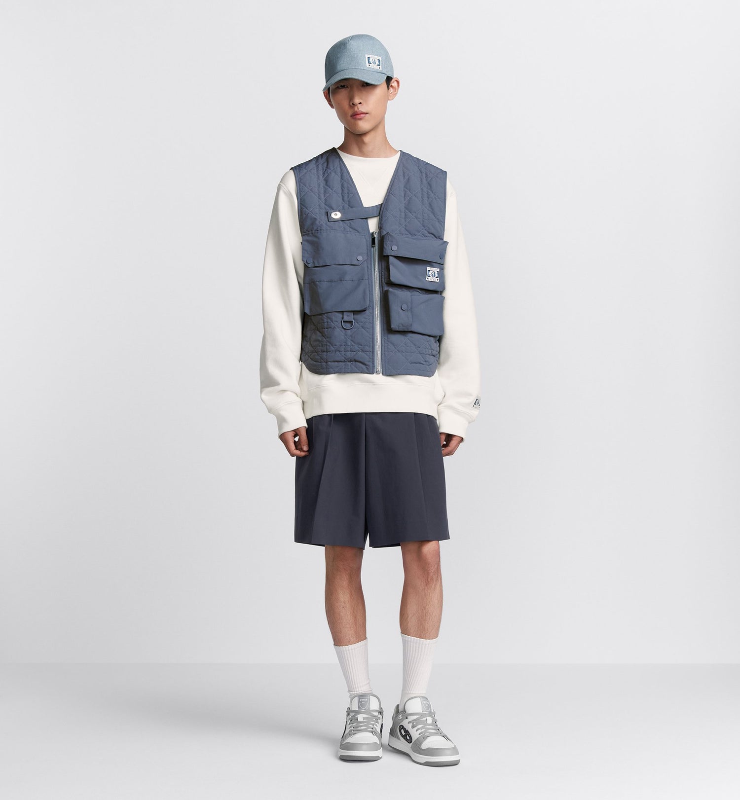 Cannage Vest Blue Technical Cotton Ottoman