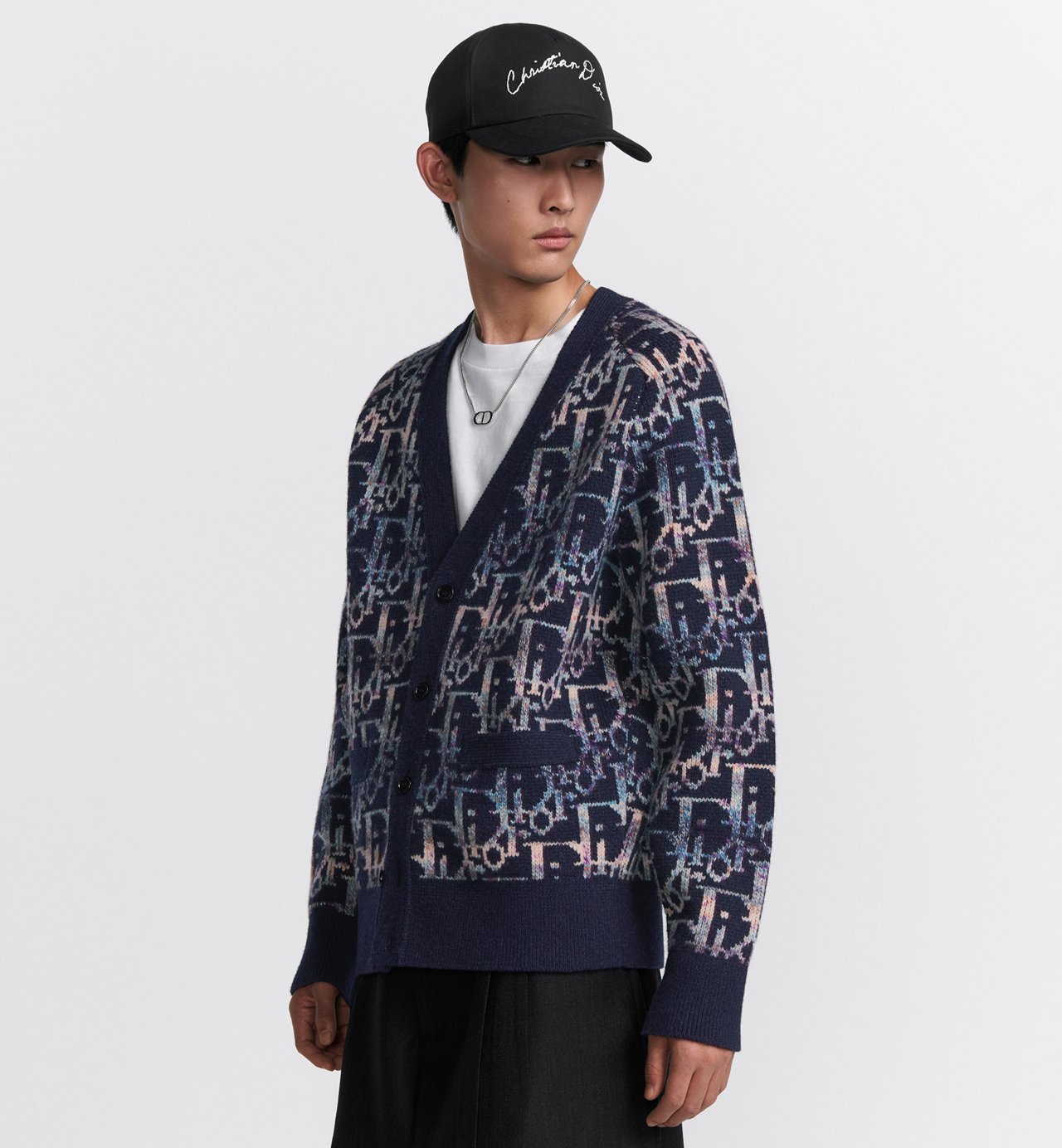 Oblique Cardigan Blue Wool Jacquard