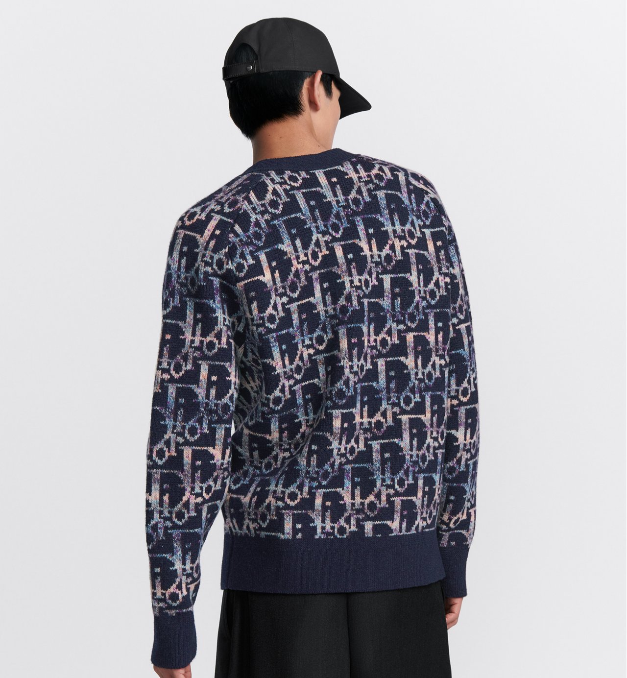 Oblique Cardigan Blue Wool Jacquard