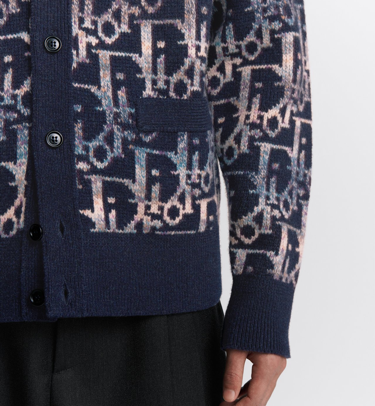 Oblique Cardigan Blue Wool Jacquard