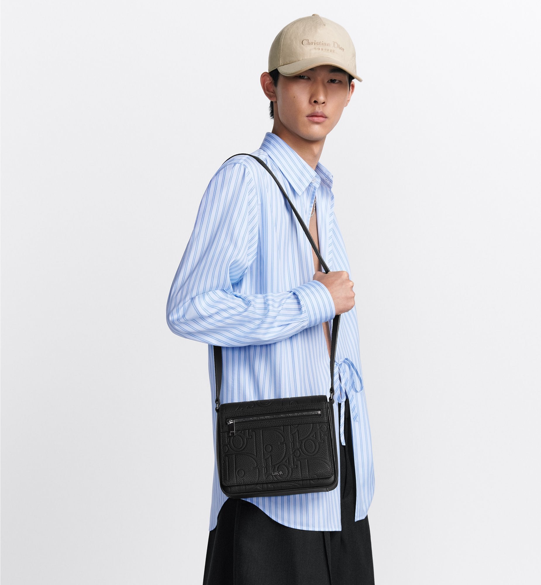 Messenger Bag With Flap Black Dior Gravity Leather And Black Grained Calfskin