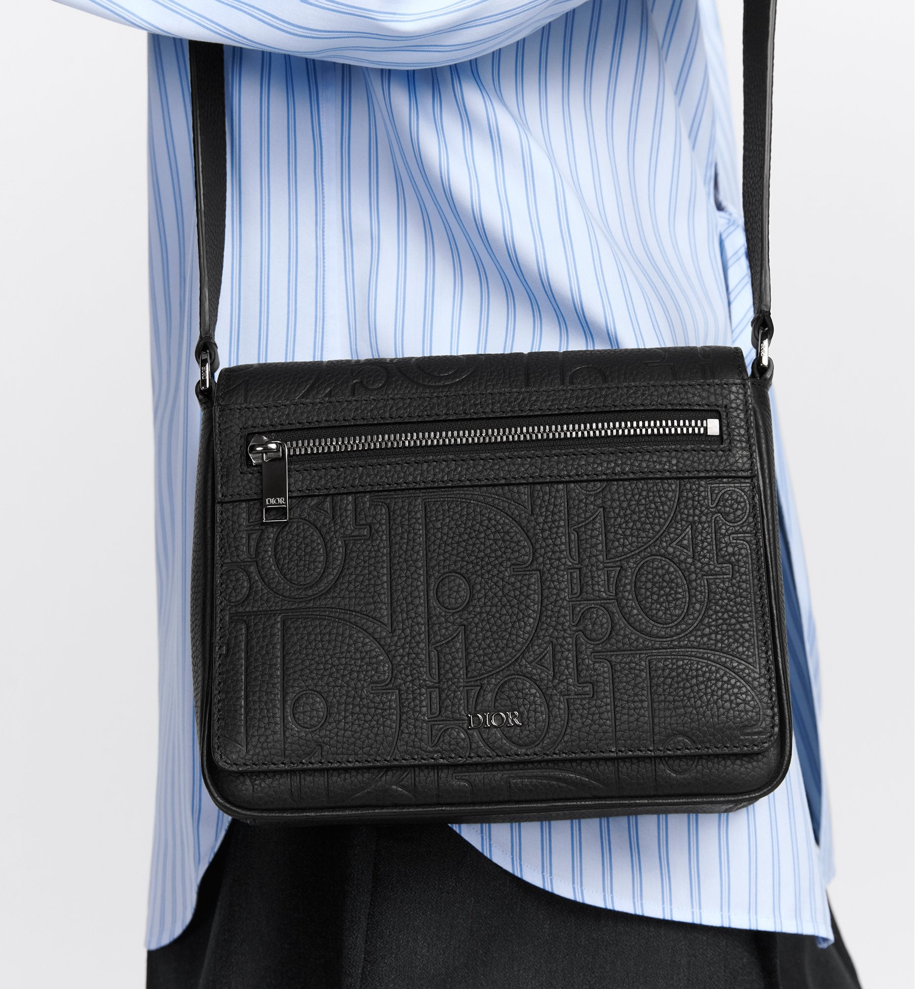 Messenger Bag With Flap Black Dior Gravity Leather And Black Grained Calfskin