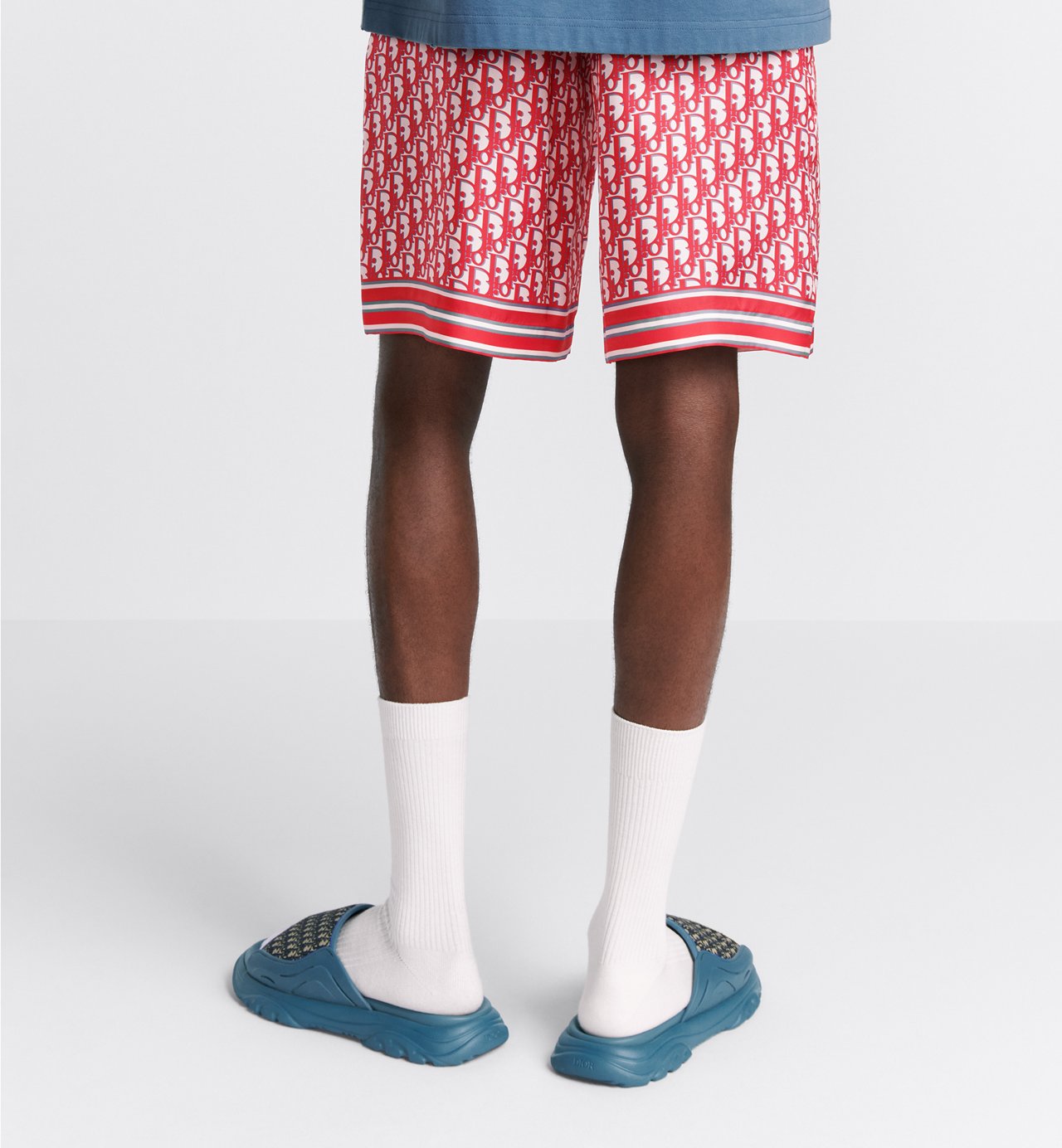 Oblique Bermuda Shorts Red And White Silk Twill