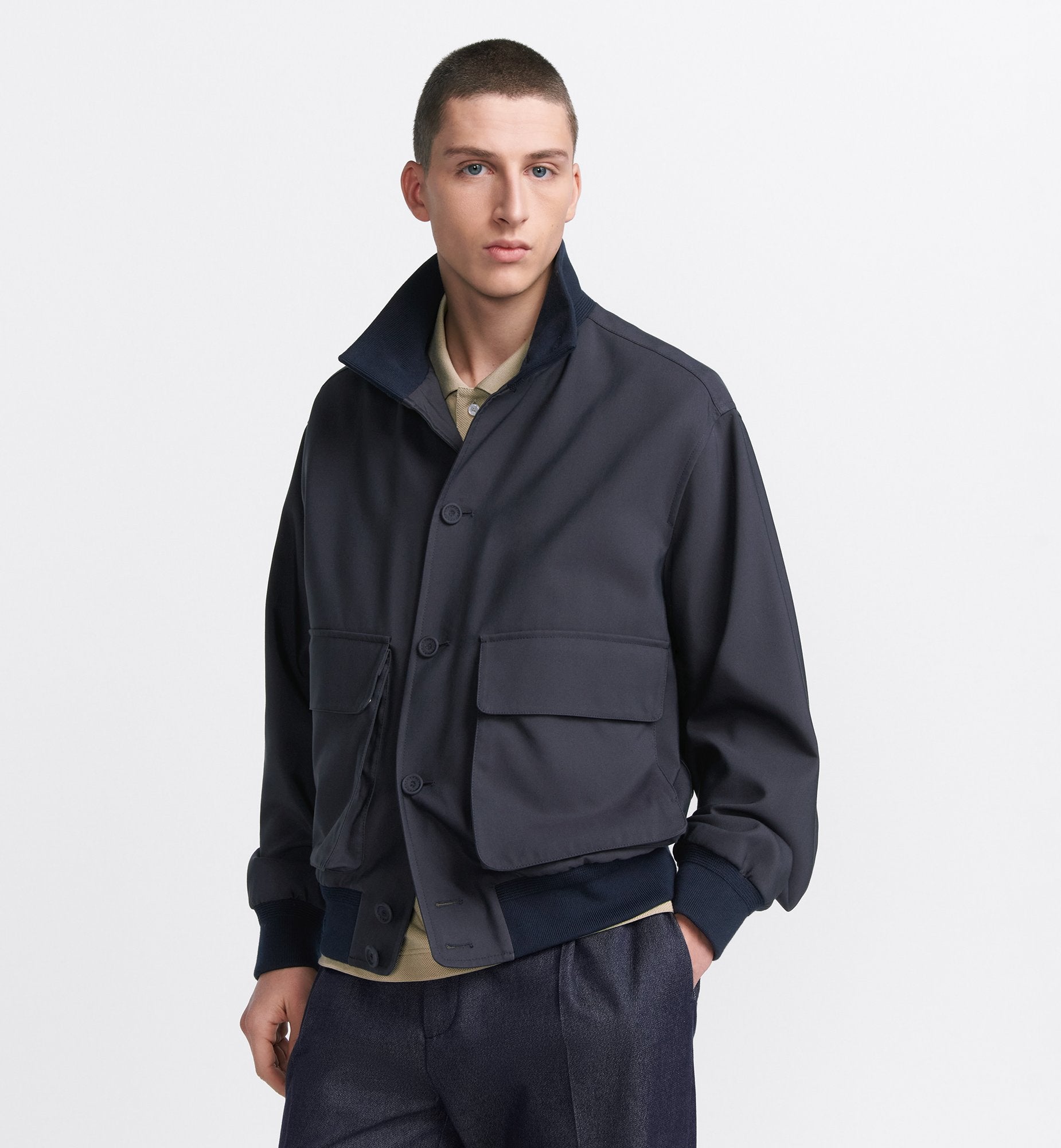 Icons Harrington Jacket Blue Cotton And Silk Voile