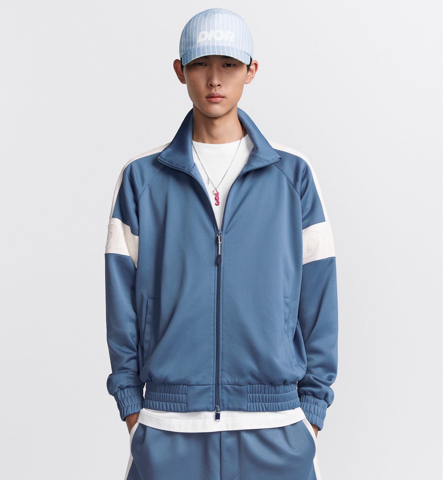 Dior And Parley Zipped Track Jacket Blue And White Parley Ocean Plastic Cotton-Blend Jersey