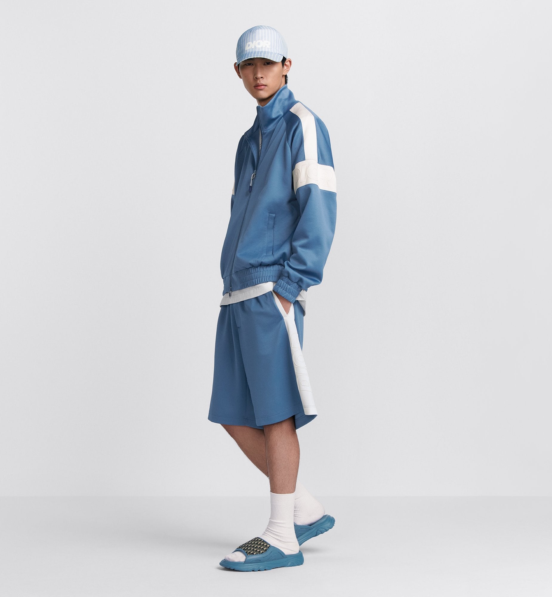 Dior And Parley Zipped Track Jacket Blue And White Parley Ocean Plastic Cotton-Blend Jersey