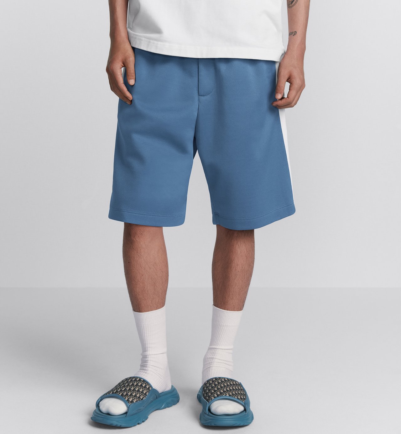 Dior And Parley Track Shorts Blue And White Parley Ocean Plastic® Cotton-Blend Jersey