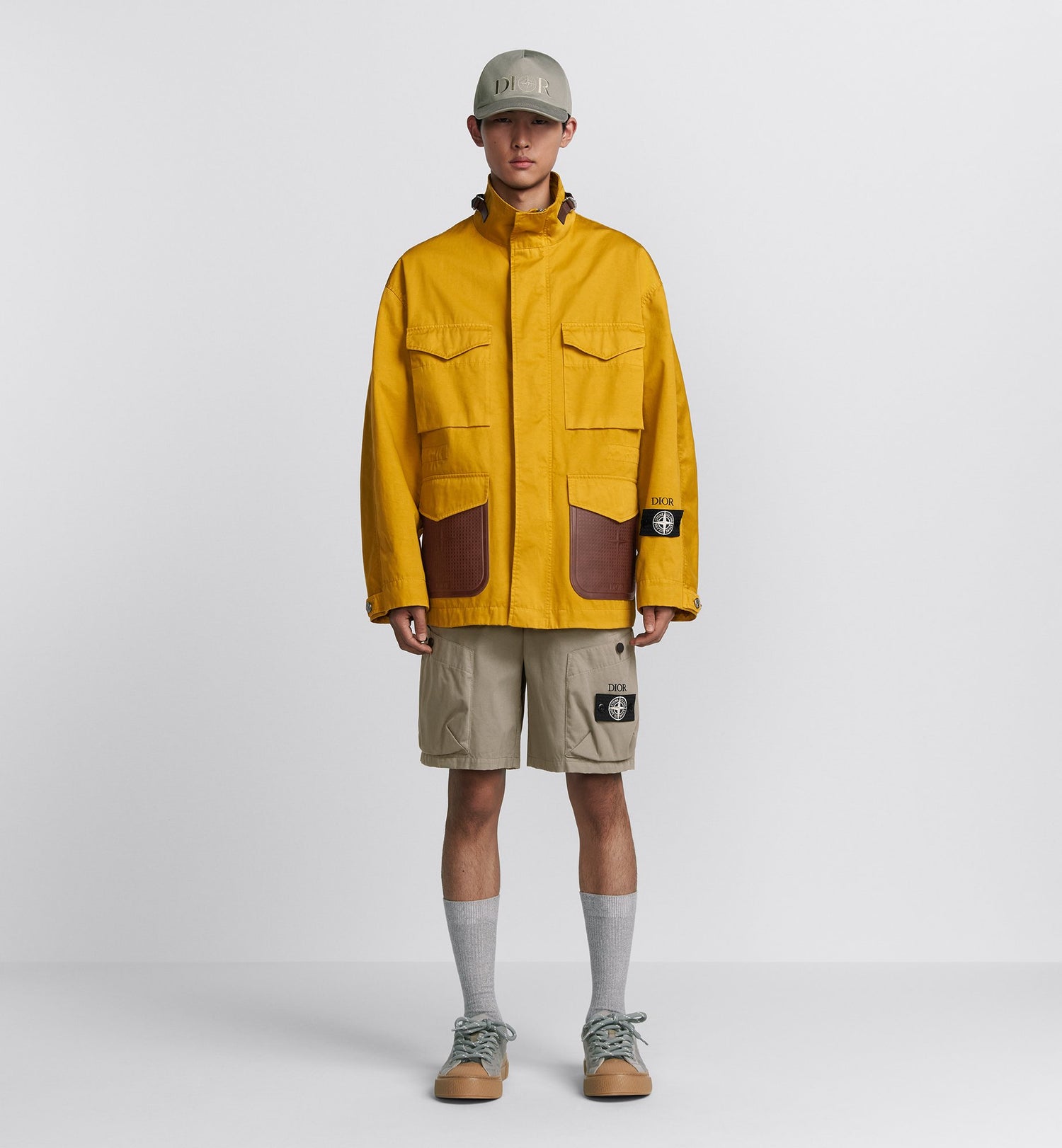 Dior And Stone Island Jacket Yellow Cotton-Blend Satin