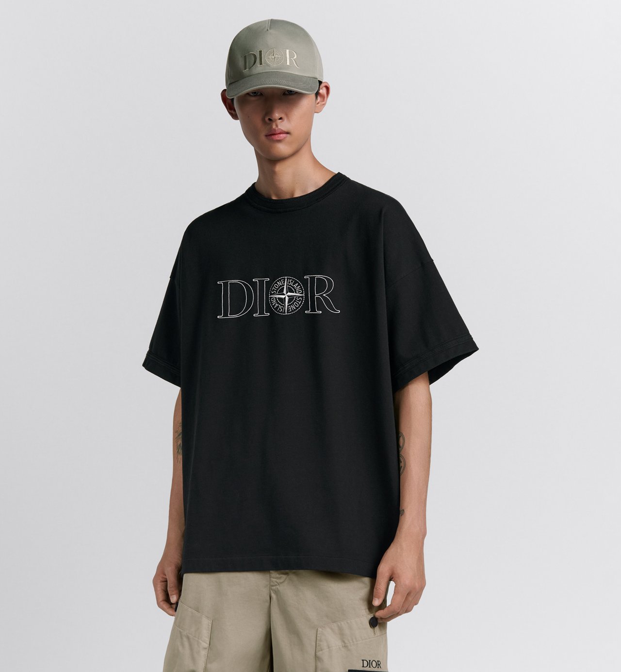 Dior And Stone Island T-Shirt Oversized Fit Black Cotton Jersey