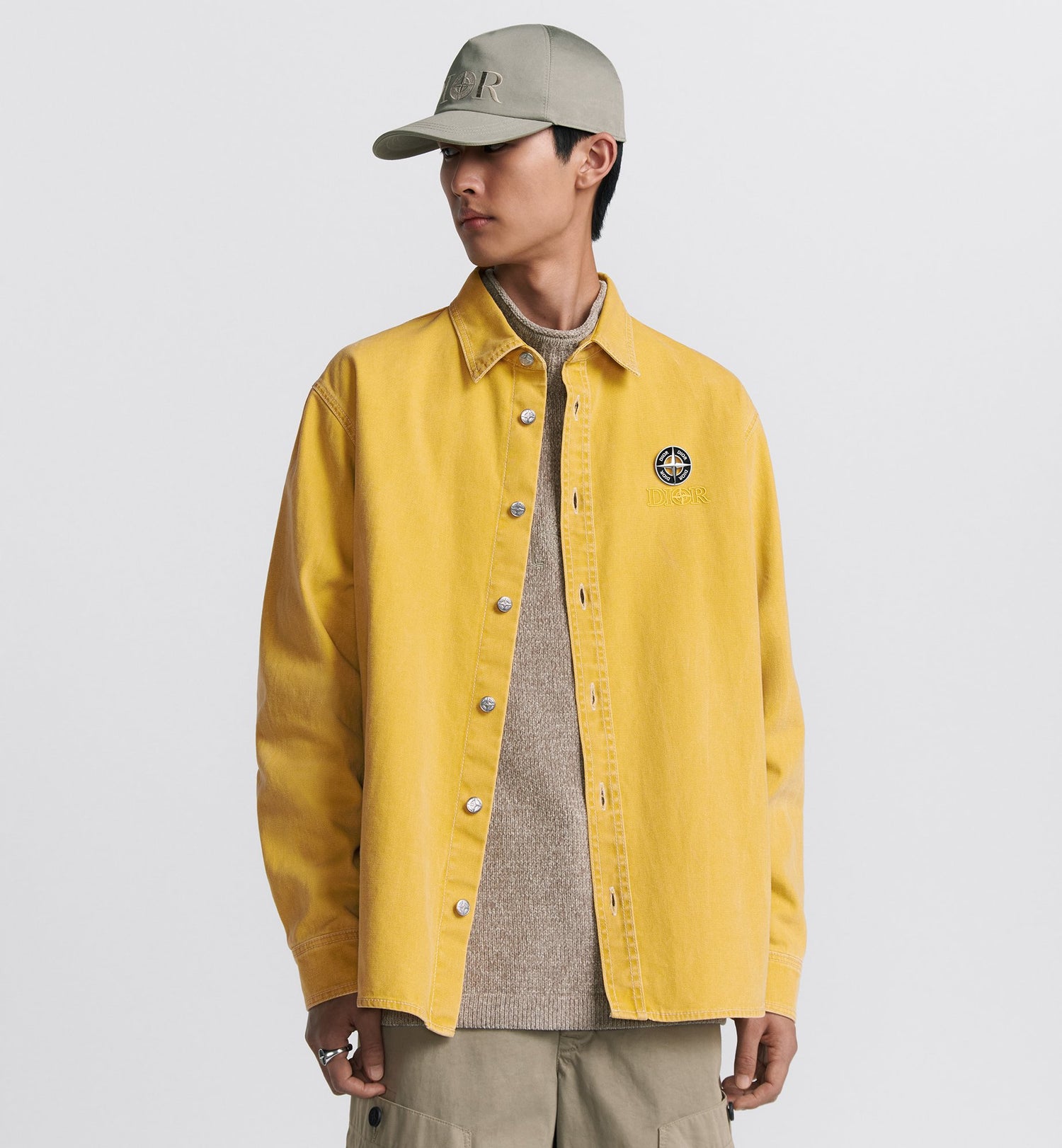 Dior And Stone Island Overshirt Yellow Cotton