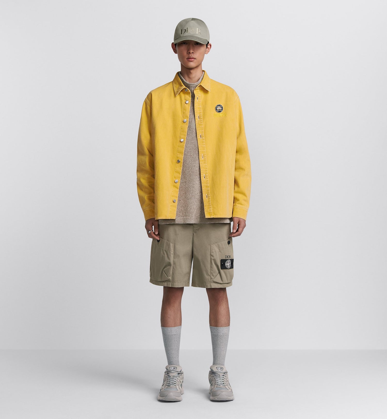 Dior And Stone Island Overshirt Yellow Cotton