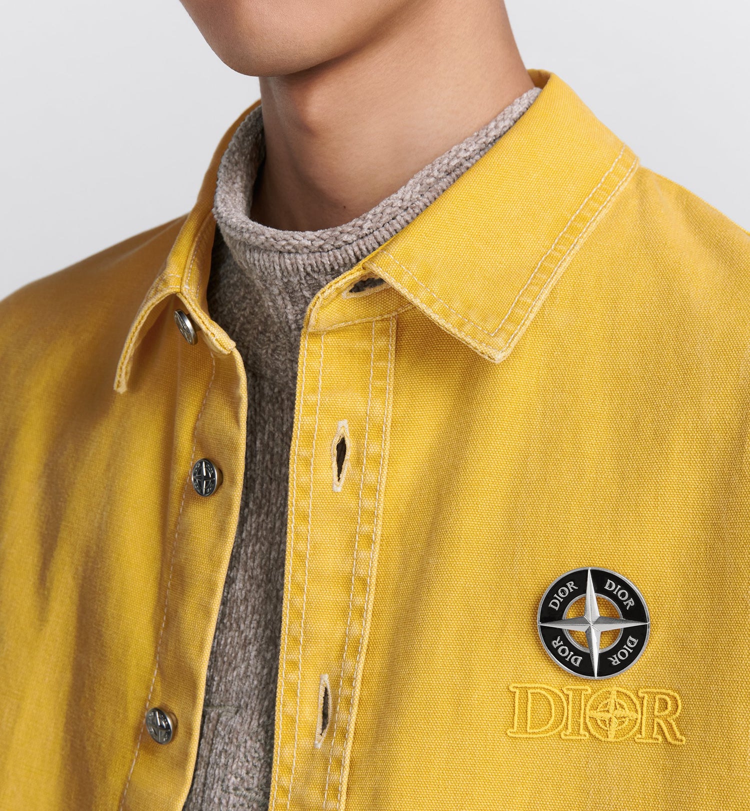 Dior And Stone Island Overshirt Yellow Cotton