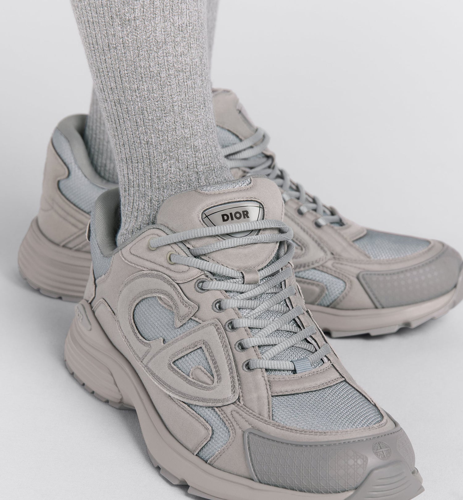 Dior And Stone Island B30 Sneaker Limited And Numbered Edition Gray Technical Mesh And Gray Dyed Cotton